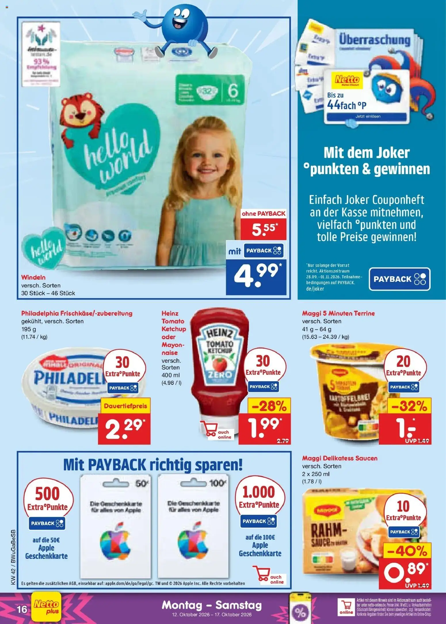 Vorschau von dem Prospekt des Geschäftes Netto Marken-Discount, gültig ab dem 12.10.2026 - Apple, Philadelphia, Maggi, Ketchup, Maggi 5 minuten terrine