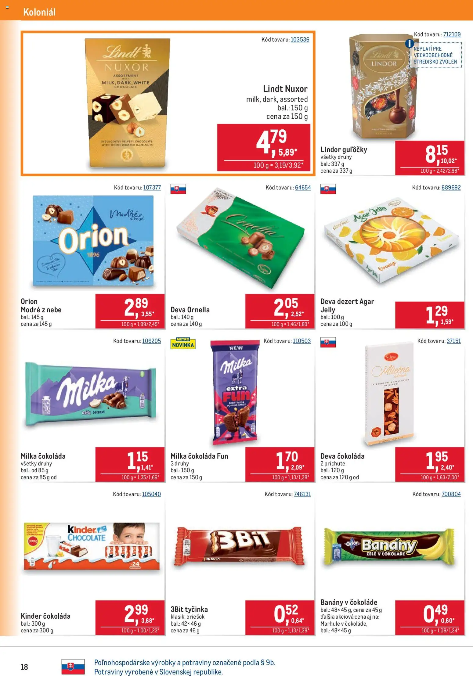 Náhľad Metro letáku platného od 07.10.2026 - Čokoláda, Lindt, Kinder, Milka, Dezert, Lindor, Marhule, Banány v čokoláde
