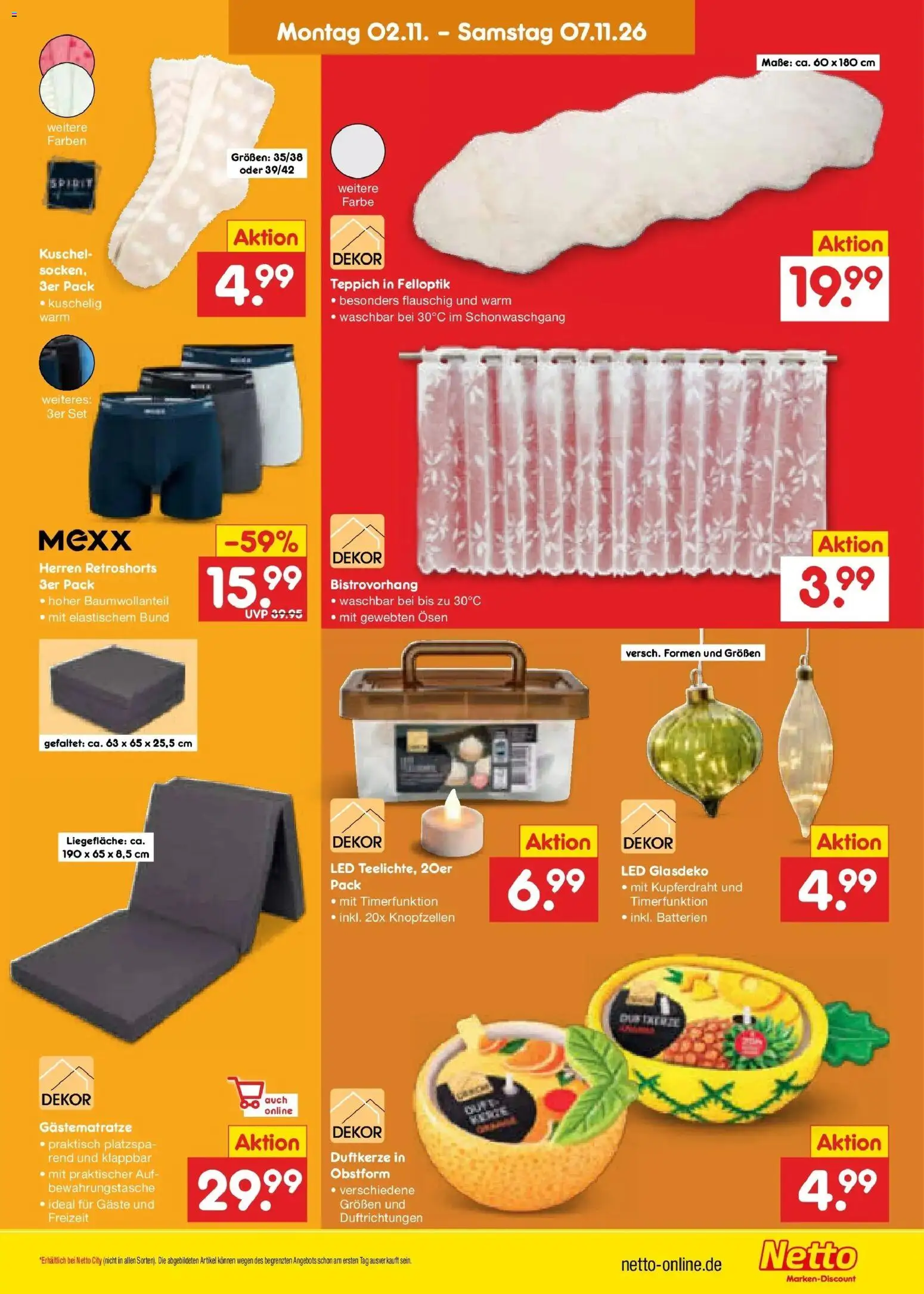 Vorschau von dem Prospekt des Geschäftes Netto Marken-Discount, gültig ab dem 02.11.2026 - Teppich, Batterien, Socken