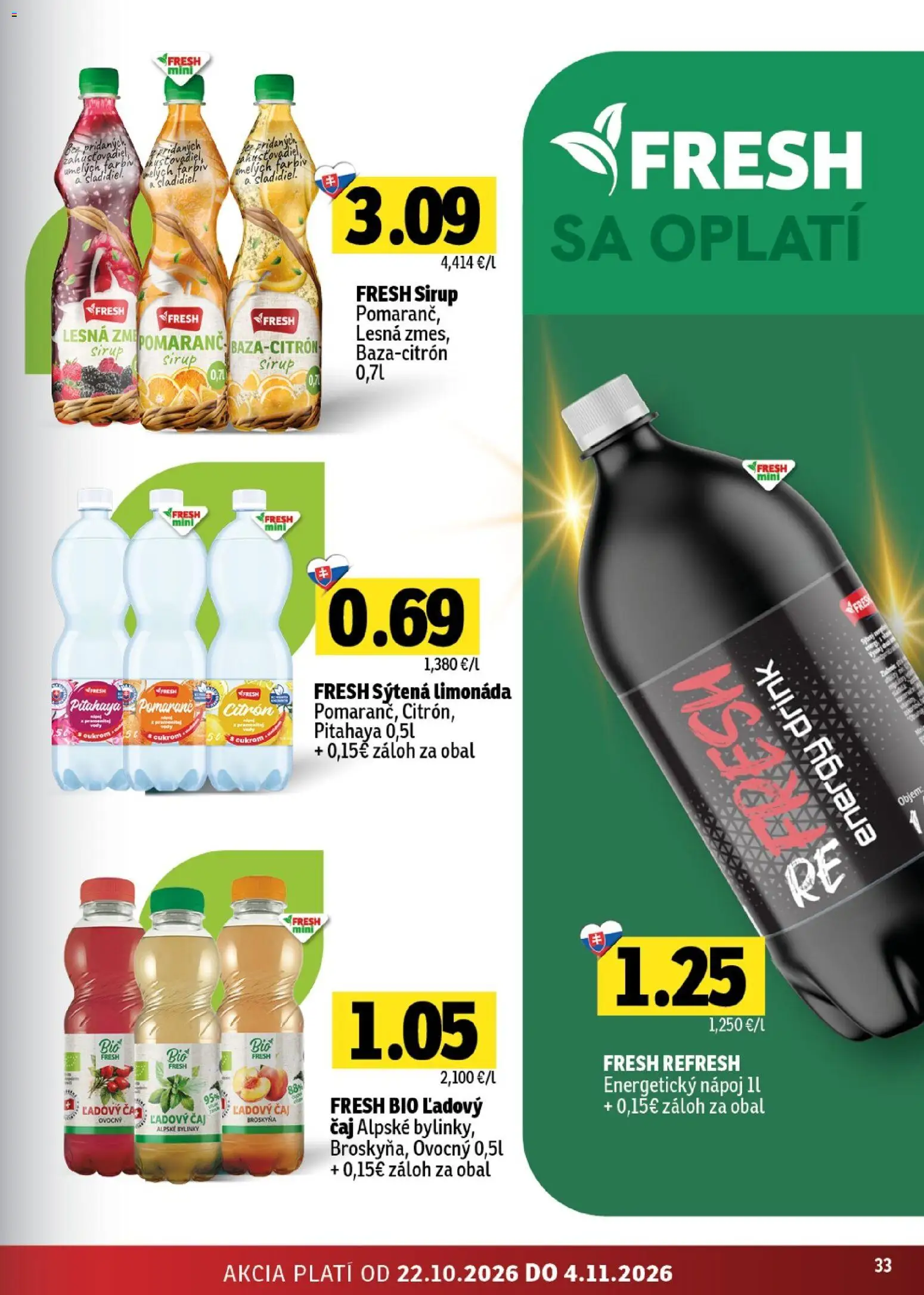 Náhľad Fresh letáku platného od 22.10.2026 - Čaj, Bylinky, Sirup, Energetický nápoj, Limonáda, Ľadový čaj