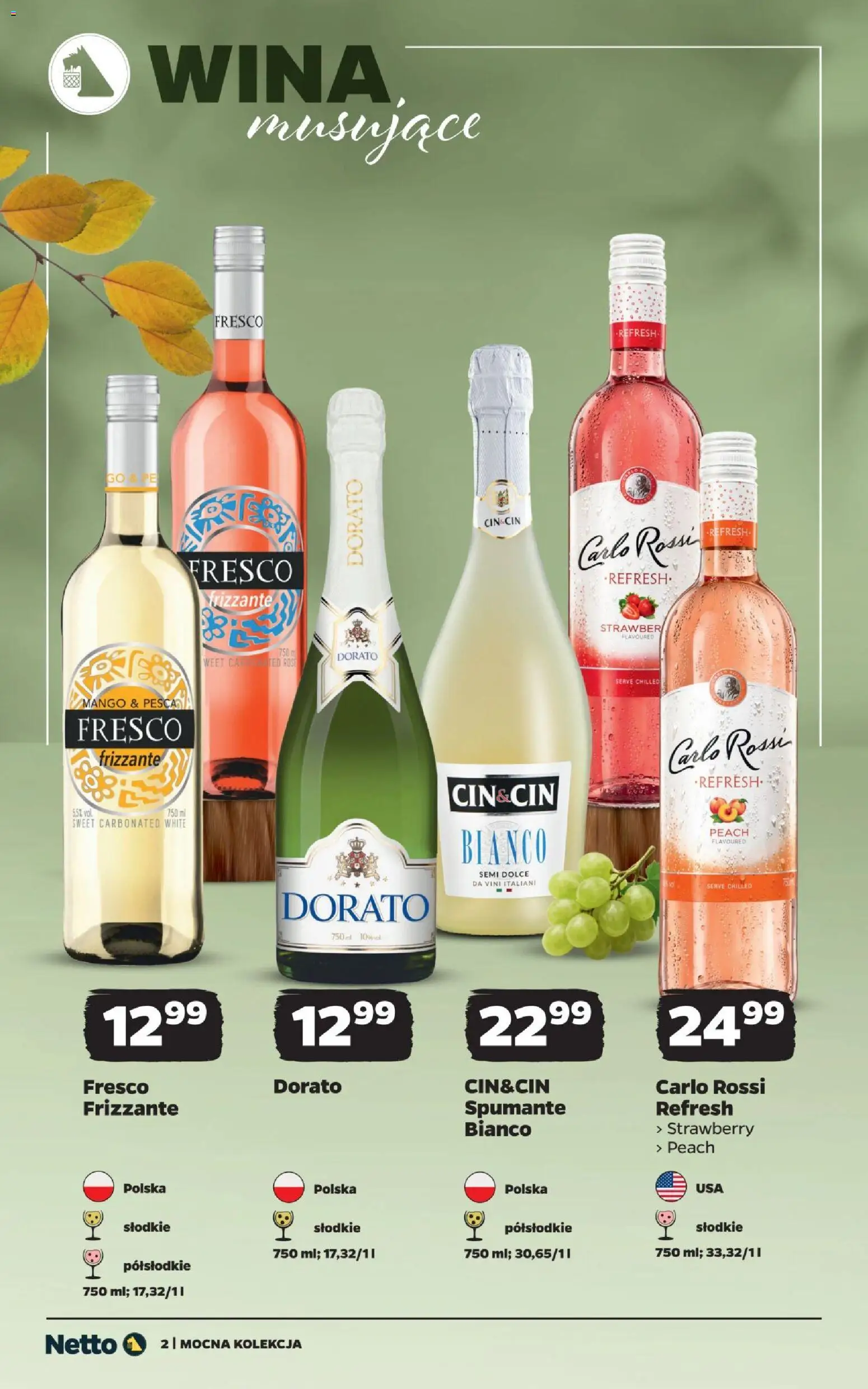 Pogląd gazetki "Netto gazetka - Mocna Kolekcja" ze sklepu Netto ważnej od 12.10.2026 - Mango, Carlo Rossi, Fresco, Cin cin, Wina musujące, Fresco frizzante