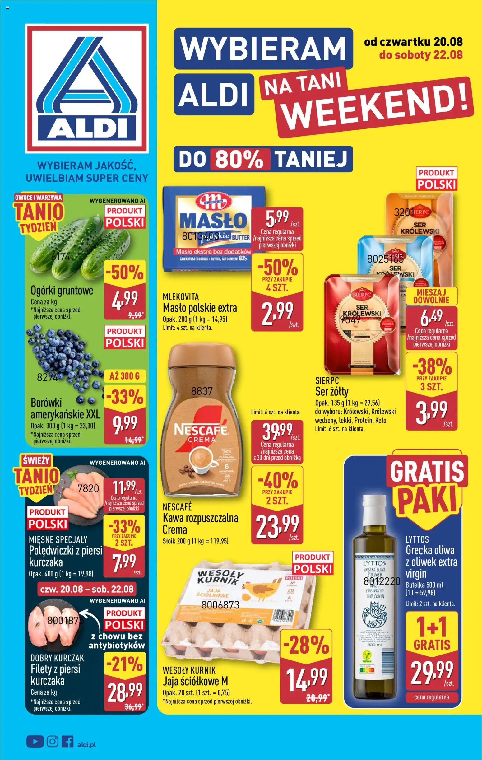 Náhled nabídky: Aldi Polsko Aldi Polsko leták - Na tani weekend platný od 20.08.2026 - Máslo, Nescafé, Crema