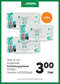 Kaupan Prisma Prisma tarjoukset Puhdistuspyyhkeet esikatselu, voimassa 08/07/2026