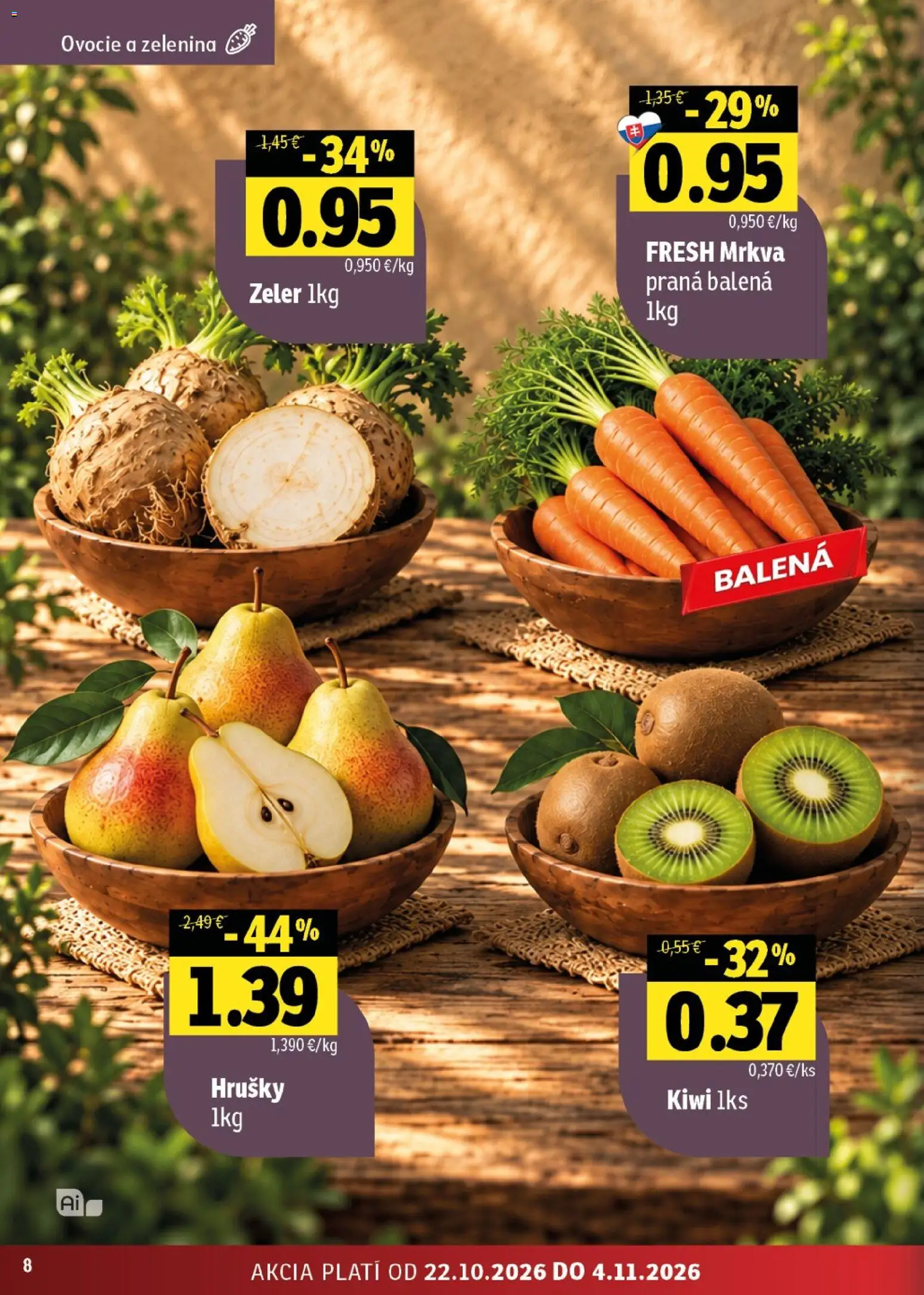 Náhľad Fresh letáku platného od 22.10.2026 - Kiwi, Zeler, Ovocie, Zelenina, Mrkva, Hrušky