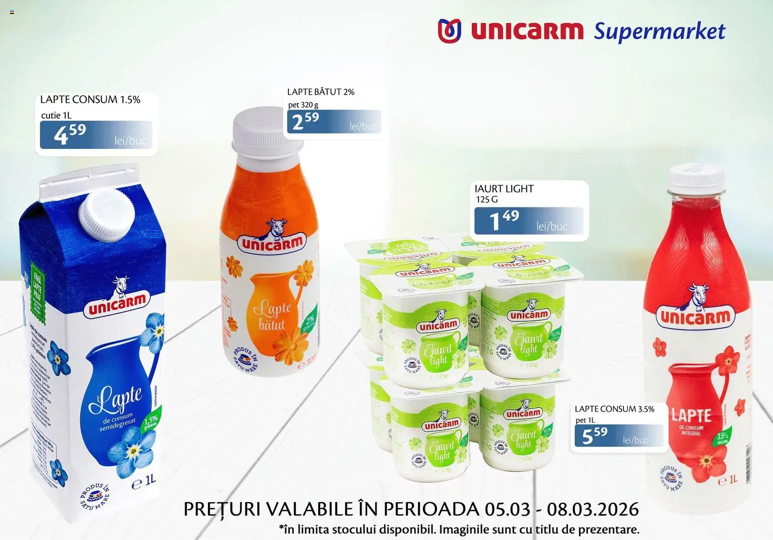 Previzualizarea de cataloage: Unicarm Unicarm Catalog Produse lactate valabil de la 05.03.2026 - Lapte, Iaurt, Cutie