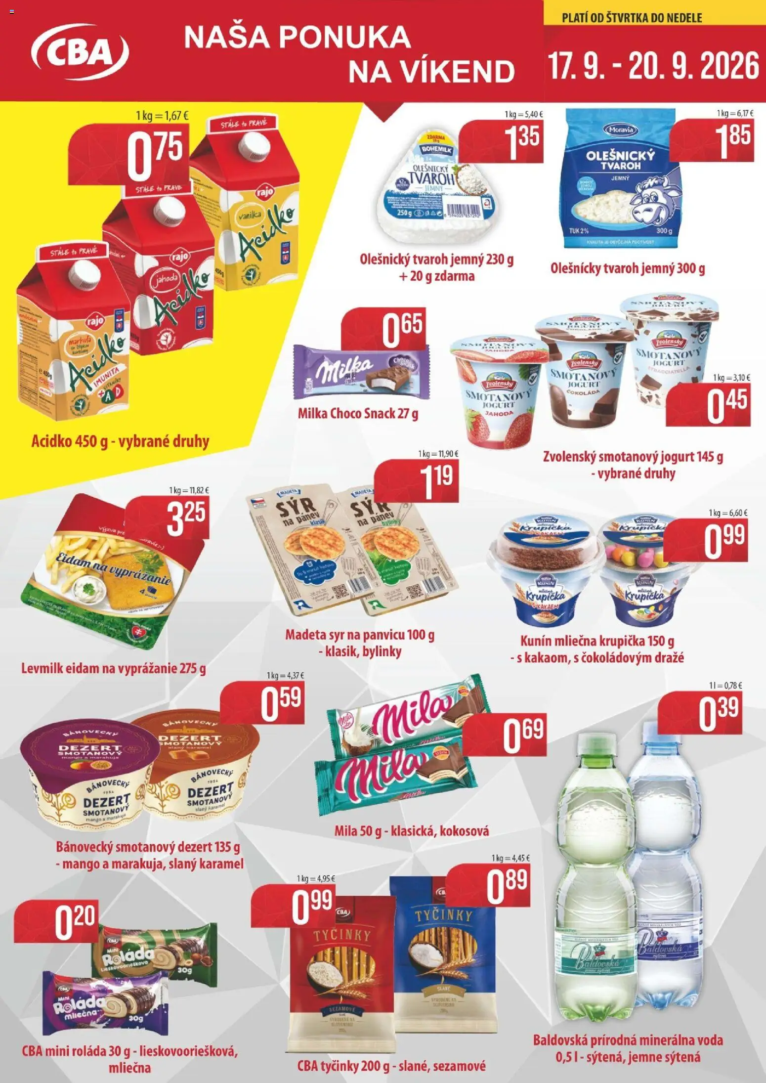 Náhľad Sintra letáku platného od 17.09.2026 - Voda, Čokoláda, Milka, Dezert, Mila, Vanilka, Acidko, Baldovská