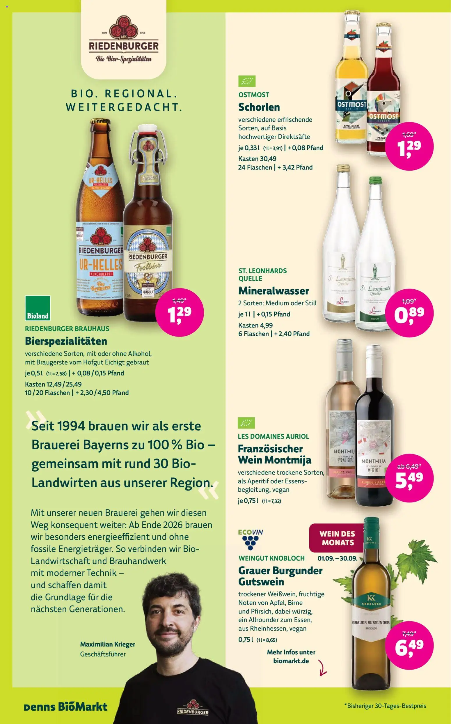 Vorschau von dem Prospekt des Geschäftes Denns BioMarkt, gültig ab dem 09.09.2026 - Äpfel, Wein, Mineralwasser, Birne, Merlot