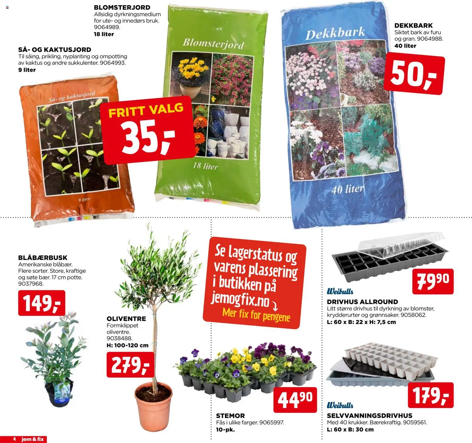 Forhåndsvis Jem & Fix kundeavis fra butikk Jem & Fix gyldig fra 04/04/2026 - Blomsterjord, Drivhus