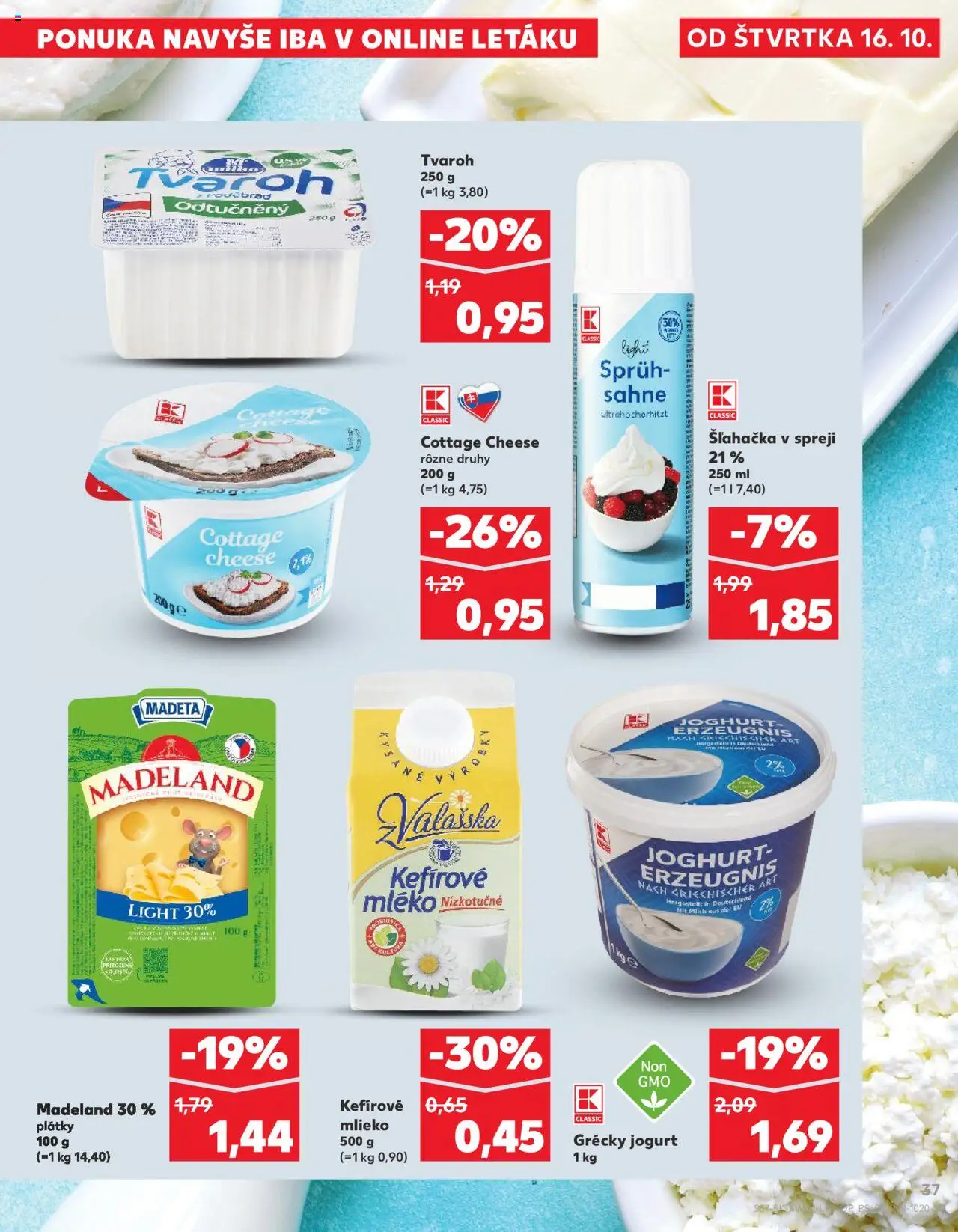 Náhľad Kaufland letáku platného od 16.10.2025 - Tvaroh, Mlieko, Jogurt, Šľahačka, Grécky jogurt