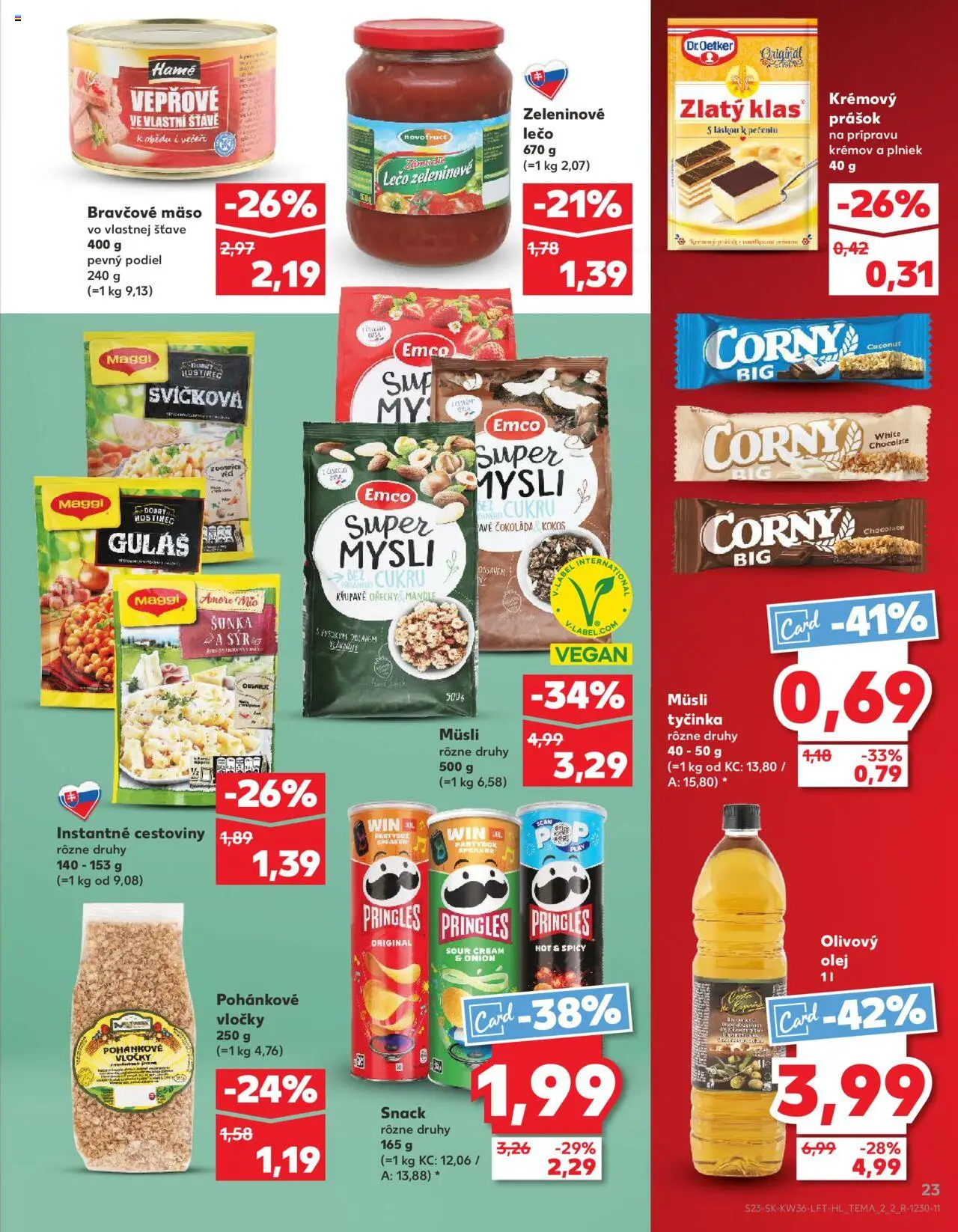 Náhľad Kaufland letáku platného od 04.09.2025 - Mäso, Cestoviny, Čokoláda, Olivový olej, Pringles, Šunka, Zlatý klas, Müsli tyčinka