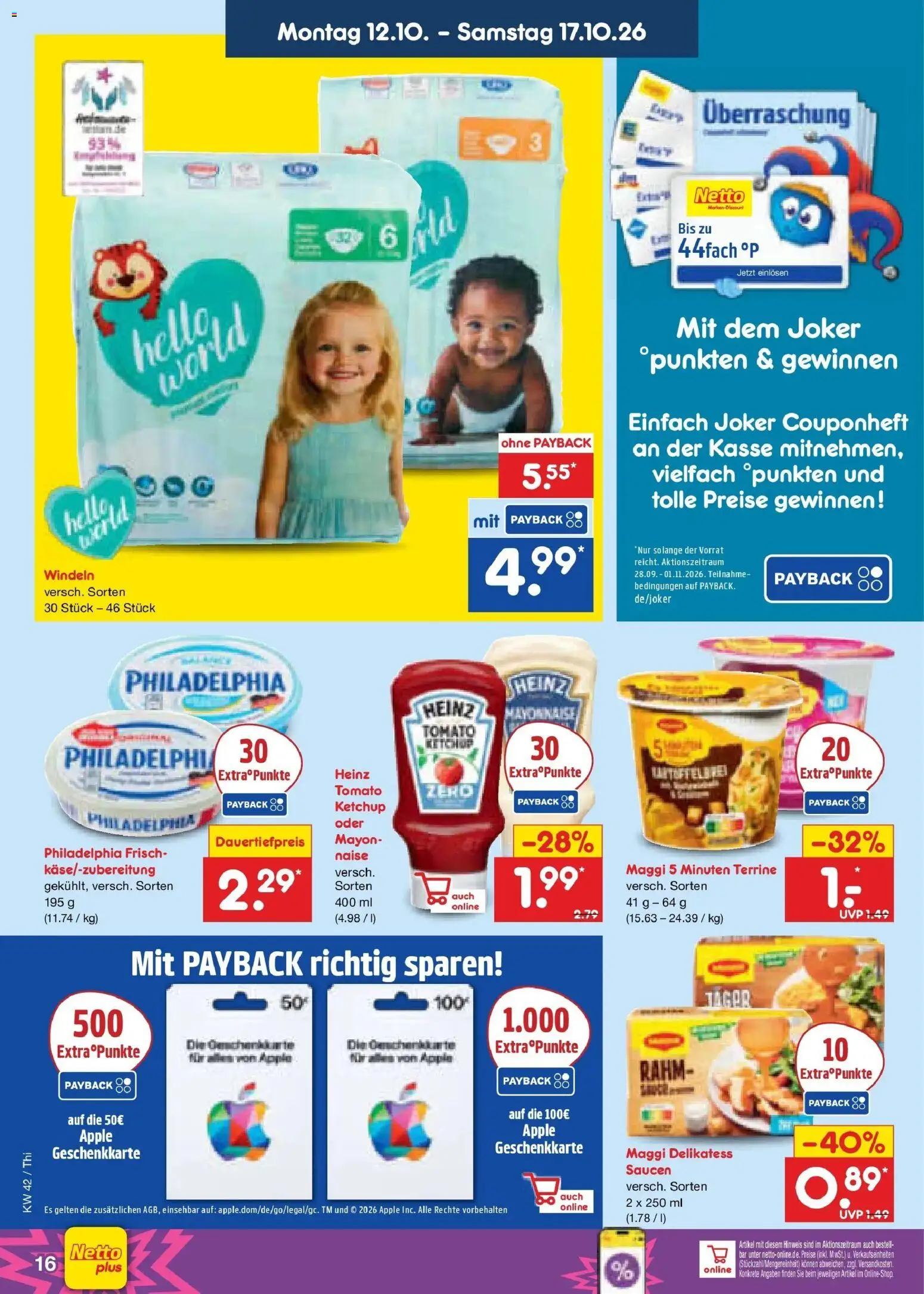 Vorschau von dem Prospekt des Geschäftes Netto Marken-Discount, gültig ab dem 12.10.2026 - Apple, Philadelphia, Maggi, Mayonnaise, Ketchup, Maggi 5 minuten terrine