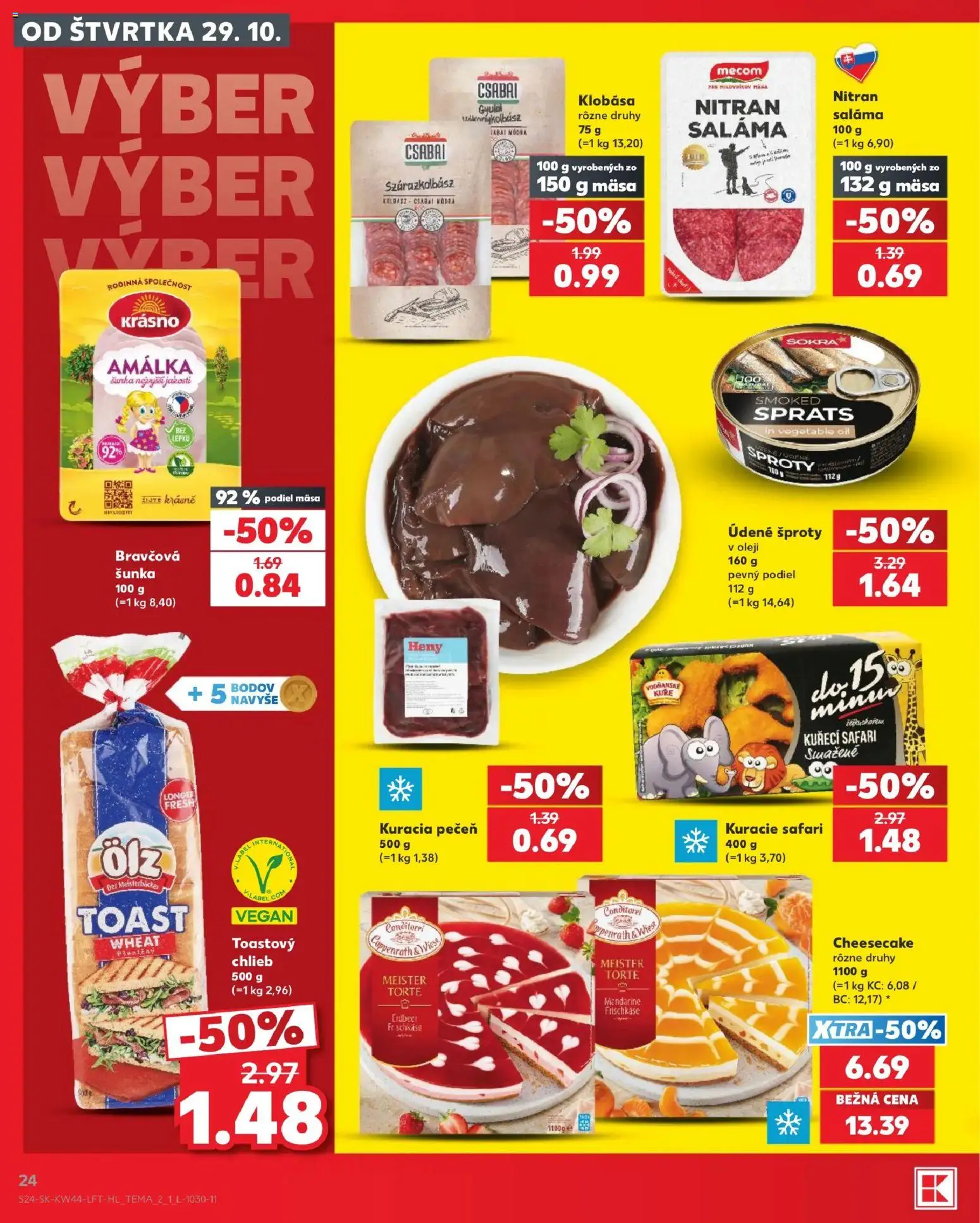 Náhľad Kaufland letáku platného od 29.10.2026 - Pečeň, Chlieb, Kuracia pečeň, Klobása, Šunka, Saláma