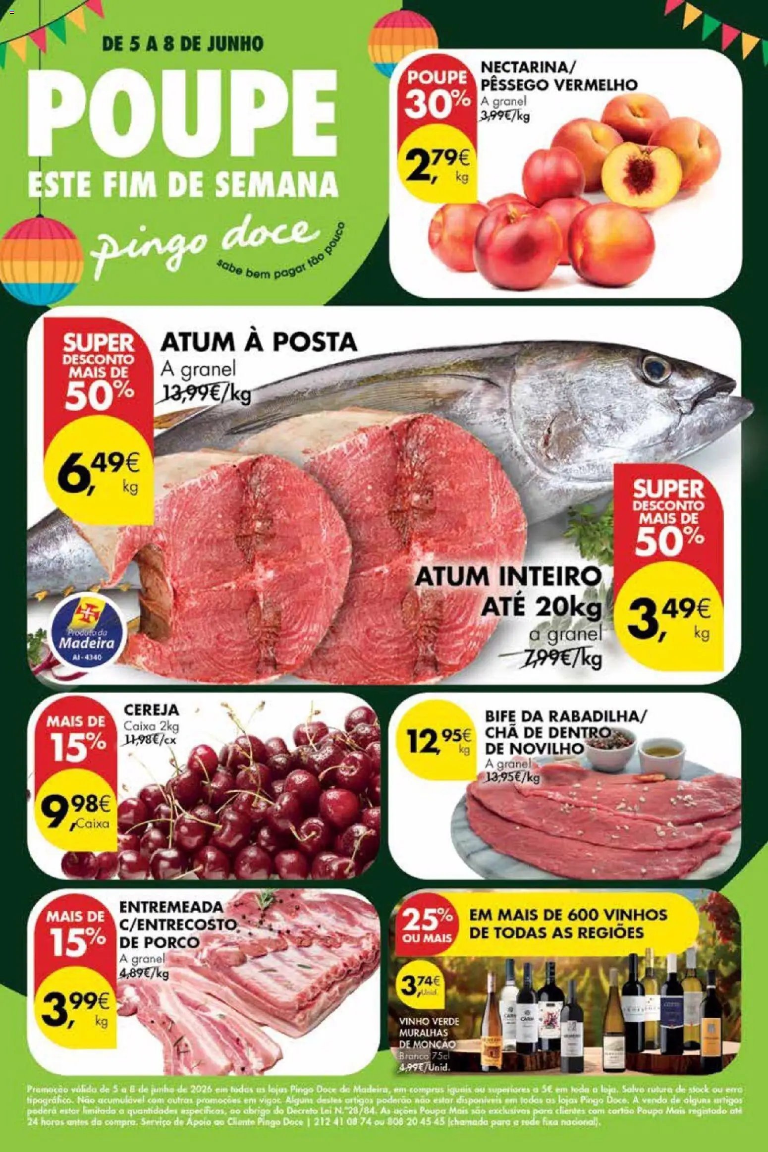 Pré-visualização do folheto da loja Pingo Doce válida a partir de 05/06/2026 - Caixa, Vinho, Chá, Atum, Cereja, Entremeada, Bife