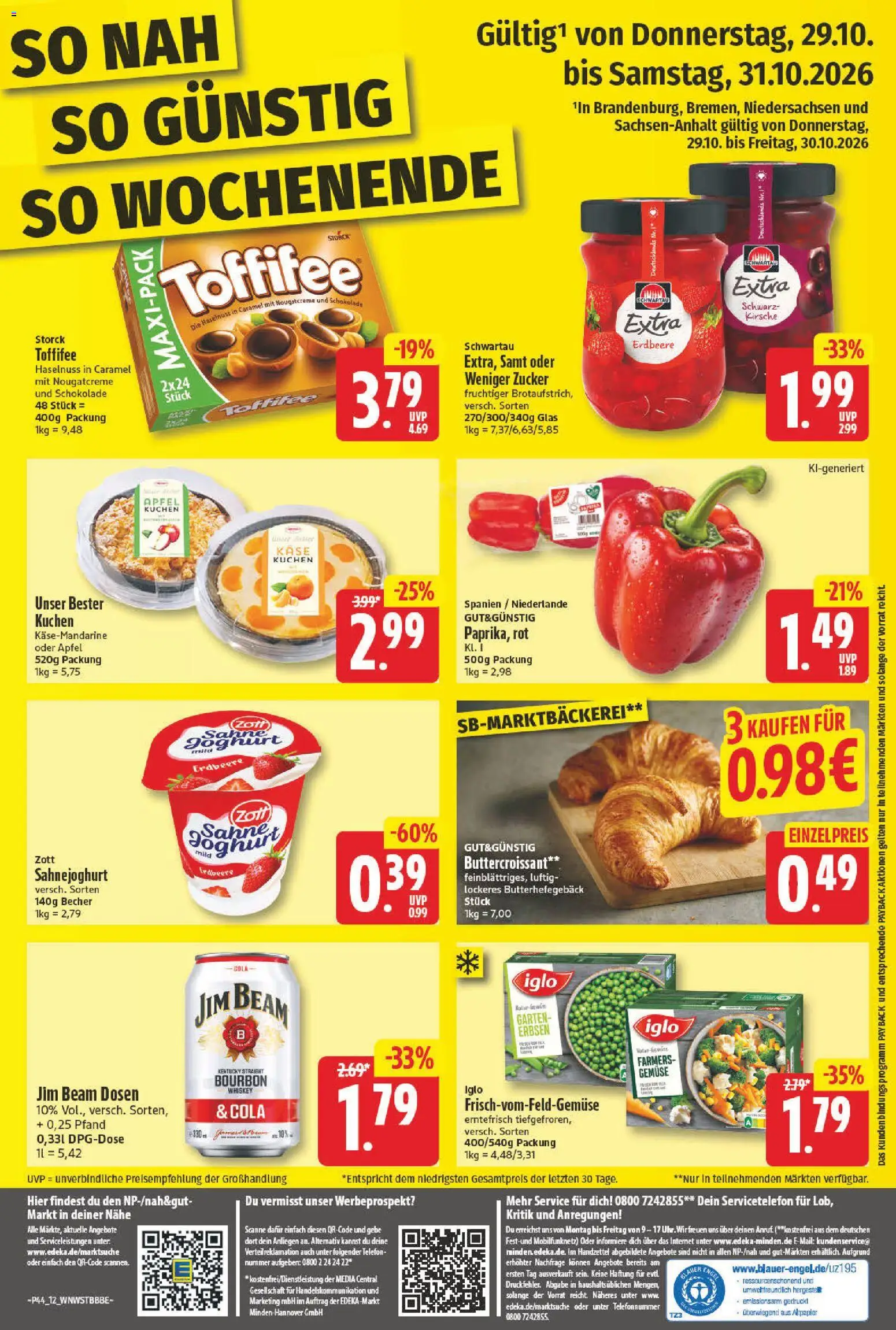 Vorschau von dem Prospekt des Geschäftes NP Discount, gültig ab dem 26.10.2026 - Schokolade, Äpfel, Cola, Joghurt, Gemüse, Zucker, Whiskey, Sahne