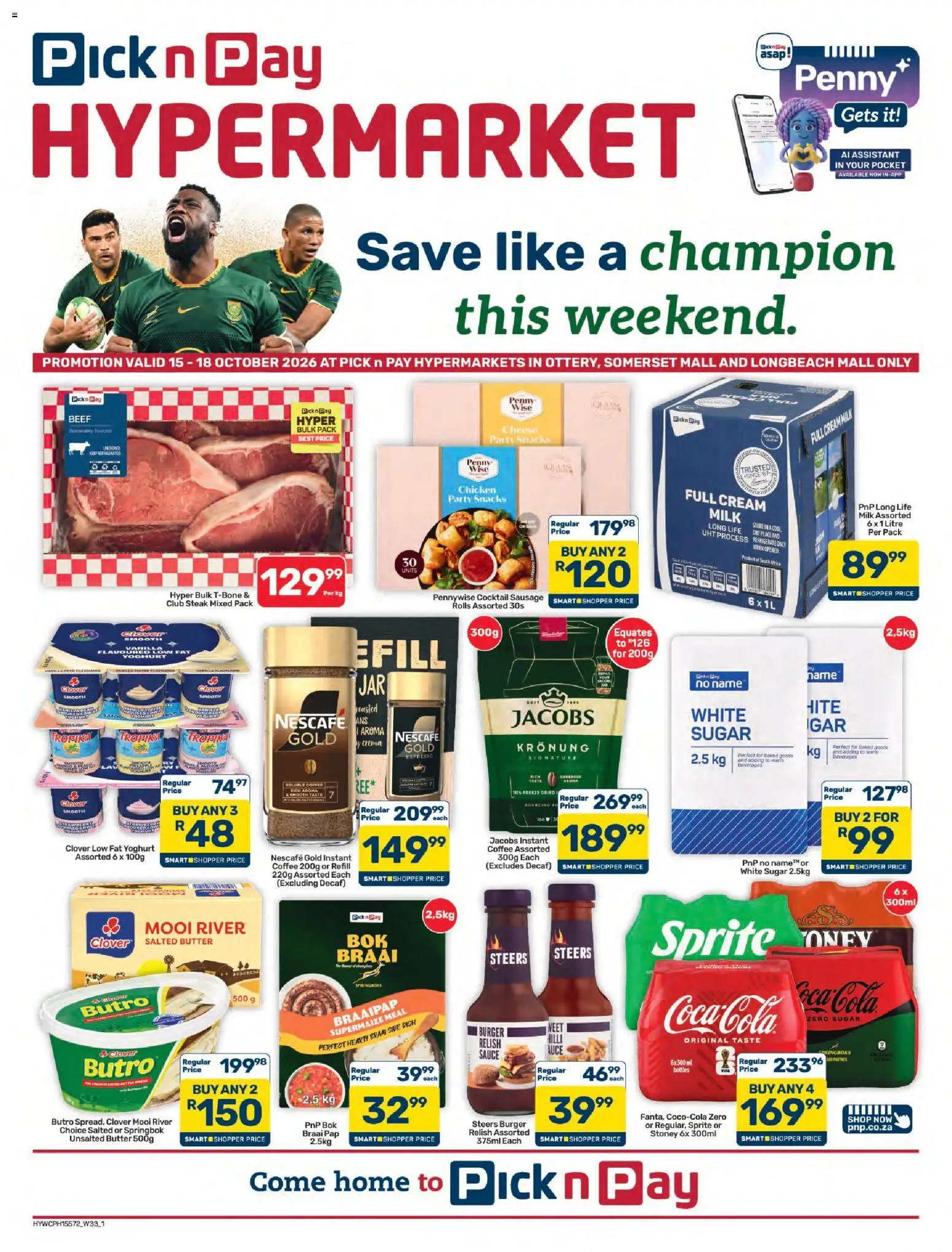 Preview of Pick n Pay flyer valid from 15/10/2026 - Cheese, Steak, Cream, Sausage, Yoghurt, Sauce, Beverages, Stoney