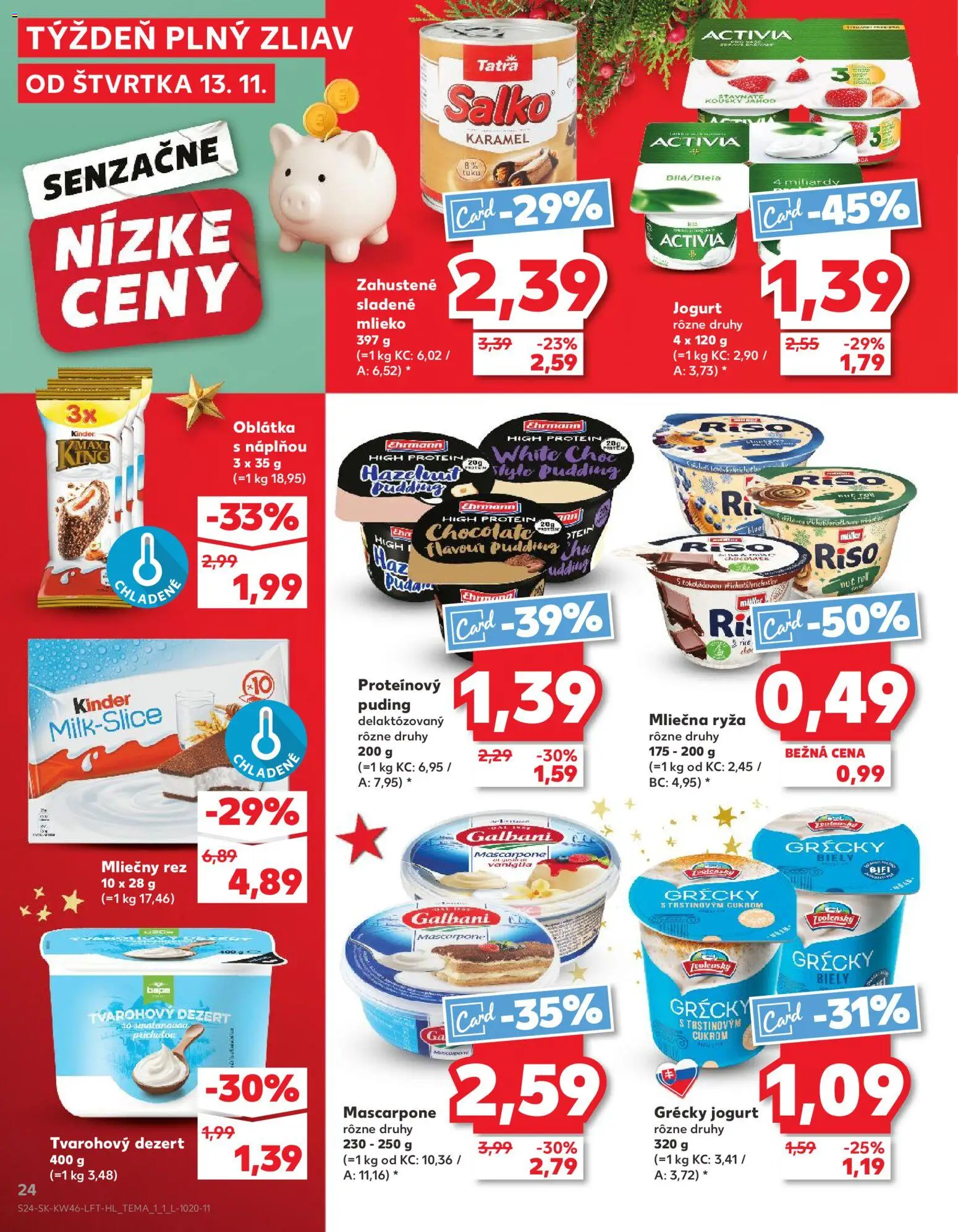 Náhľad Kaufland letáku platného od 13.11.2025 - Protein, Mascarpone, Mlieko, Puding, Ryža, Jogurt, Mliečna ryža, Grécky jogurt