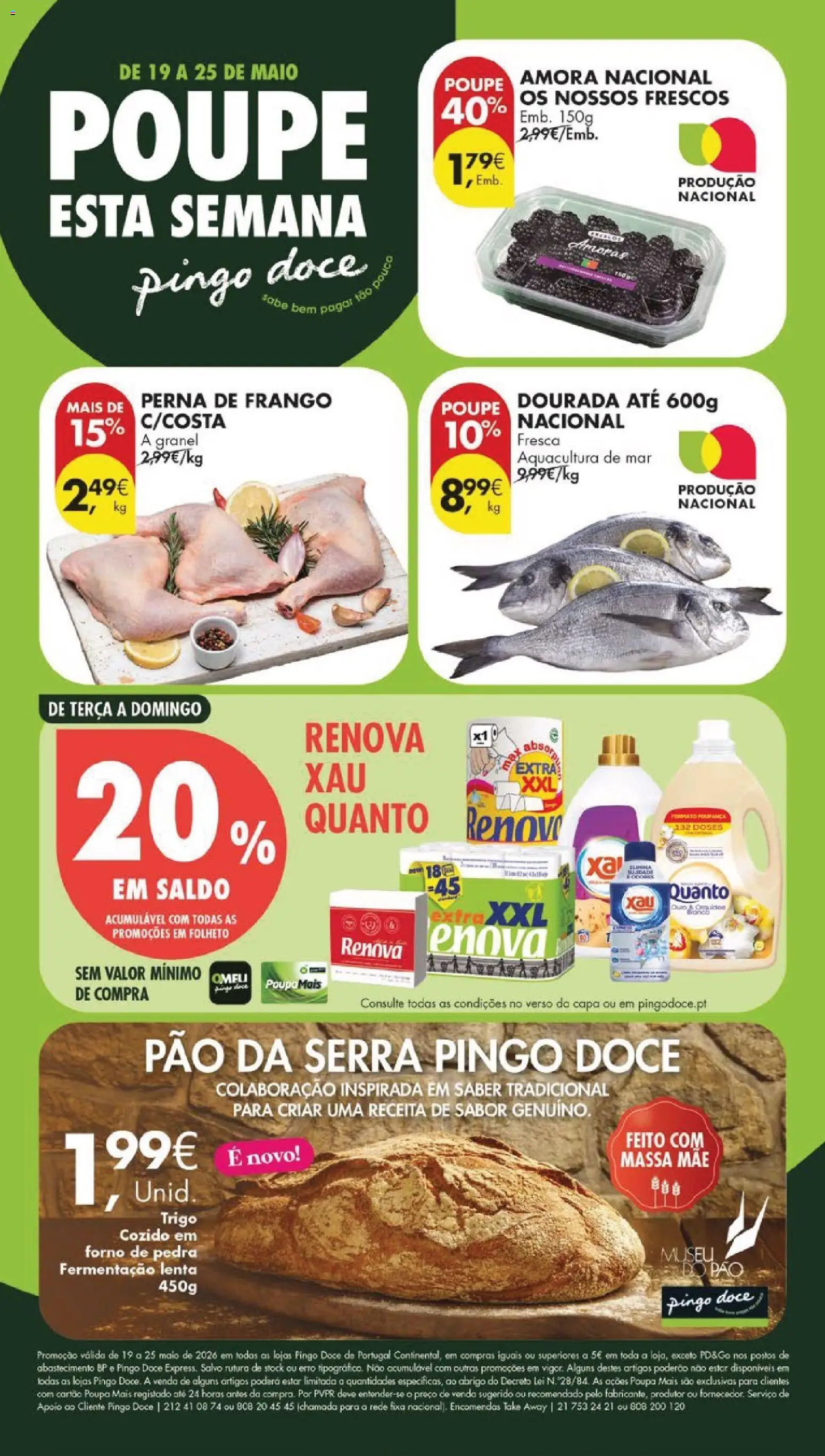 Pré-visualização do folheto da loja Pingo Doce válida a partir de 19/05/2026 - Frango, Pão, Dourada, Forno, Massa