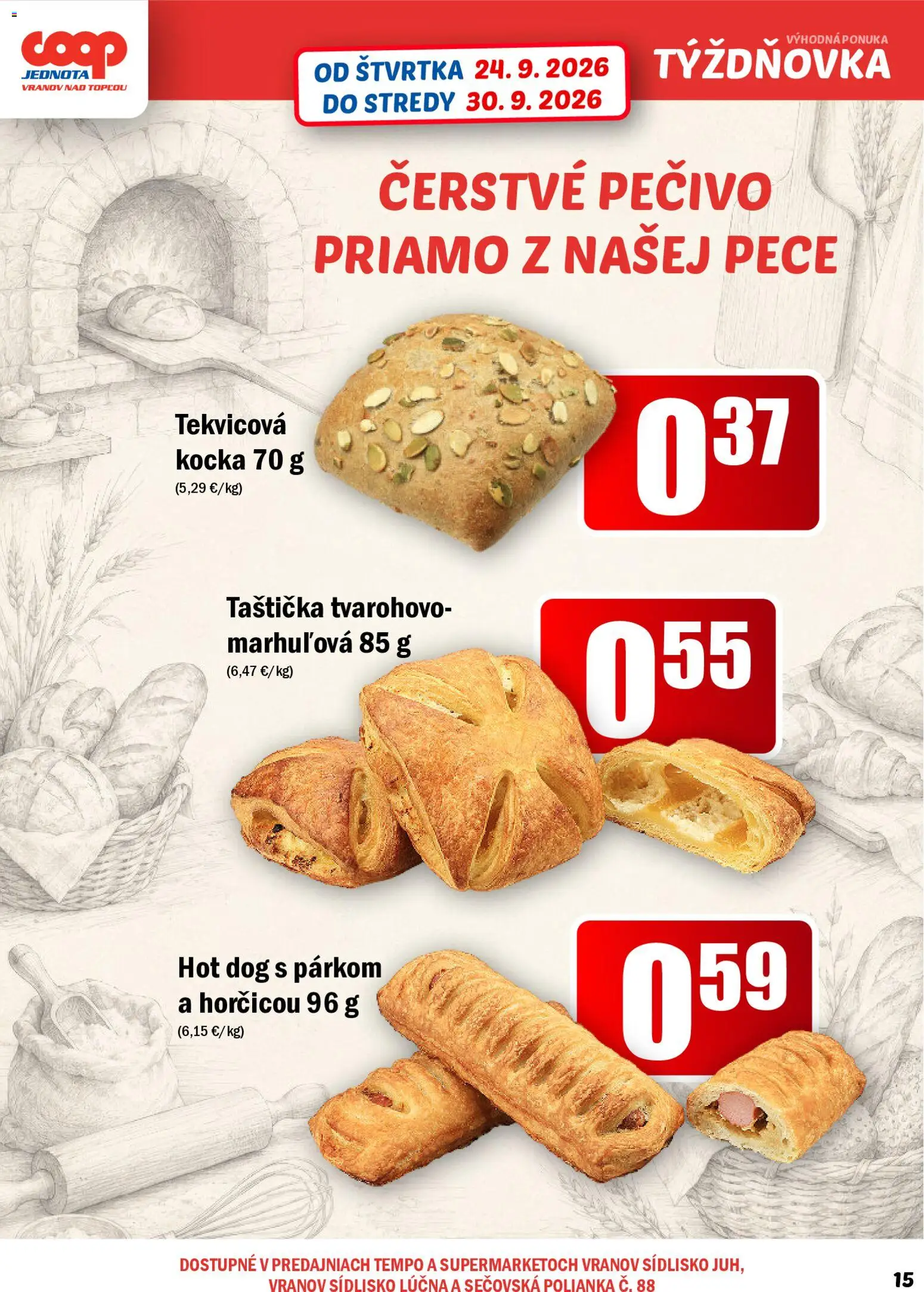 Náhľad COOP Jednota letáku platného od 24.09.2026 - Pečivo