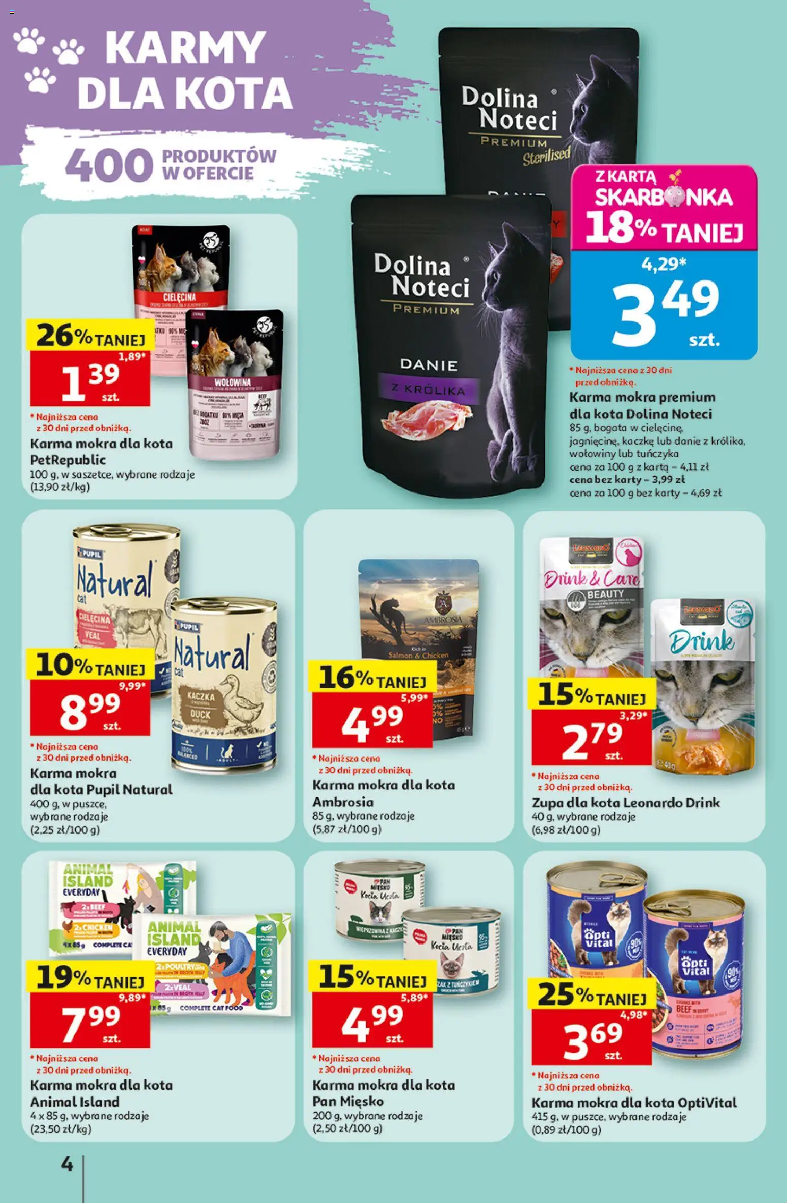 Pogląd gazetki "Auchan gazetka - Świat Pupili Hipermarket" ze sklepu Auchan ważnej od 01.10.2026 - Zupa, Dolina noteci, Kaczka, Wołowina, Karma, Karta, Cielęcina, Karma mokra