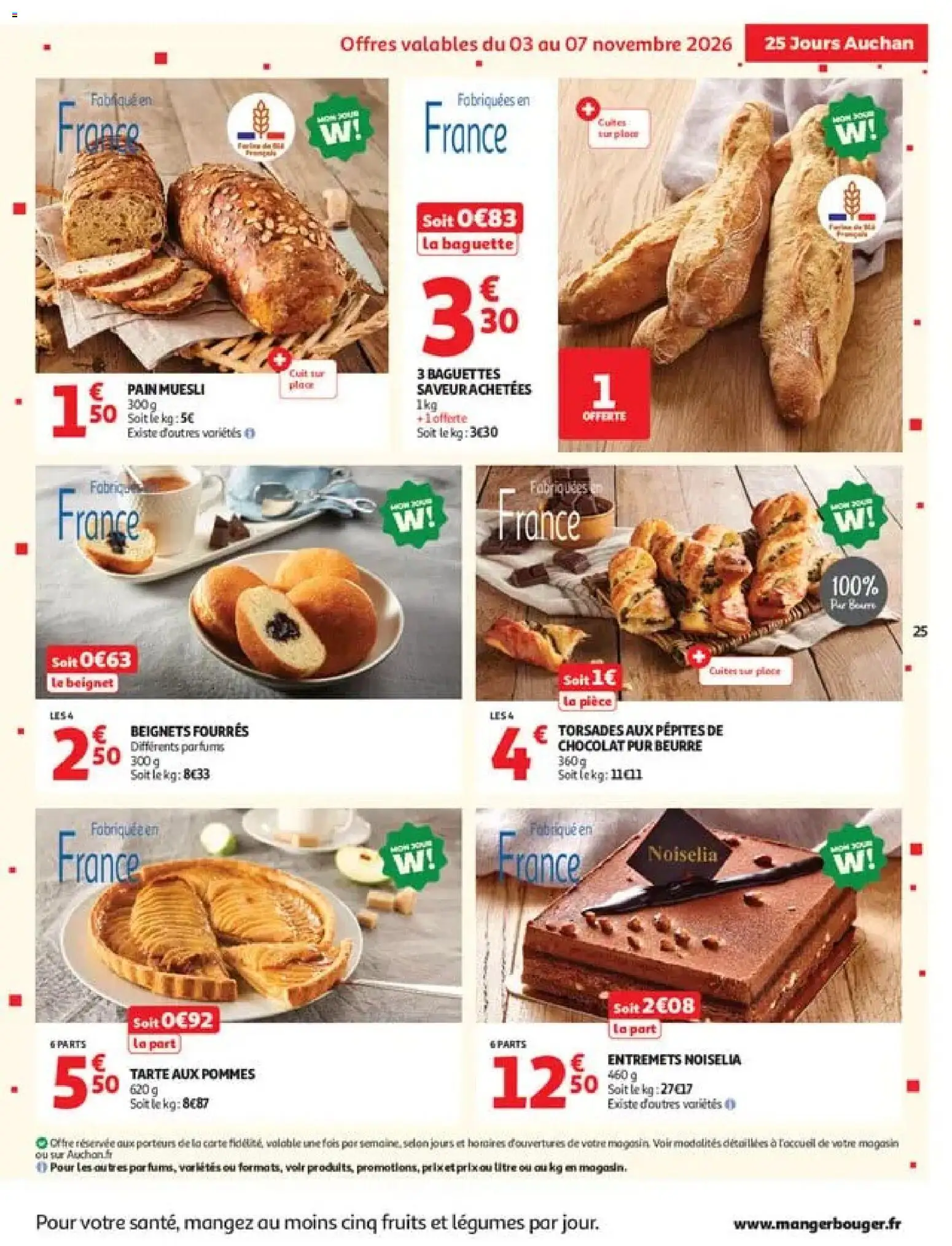 Prévisualisation de Auchan 25 jours 2 hypers du magasin Auchan formulaire valide 03/11/2026 - Parfums, Fruits, Baguette, Cake, Tarte, Beurre, Beignet, Muesli
