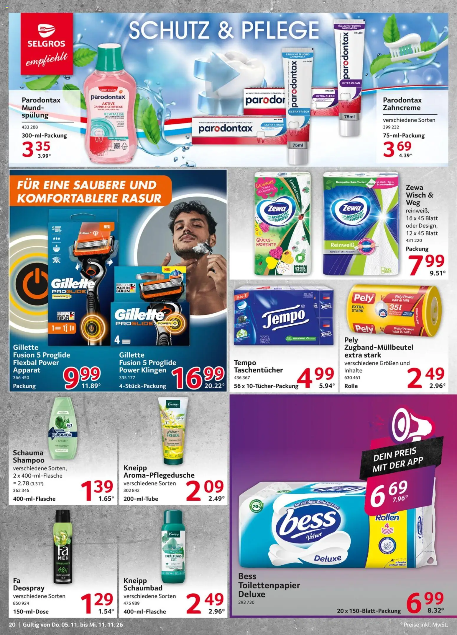 Vorschau von dem Prospekt des Geschäftes Selgros, gültig ab dem 05.11.2026 - Toilettenpapier, Shampoo, Zahnpasta, Tempo, Taschentücher, Zewa, Spülung, Deospray
