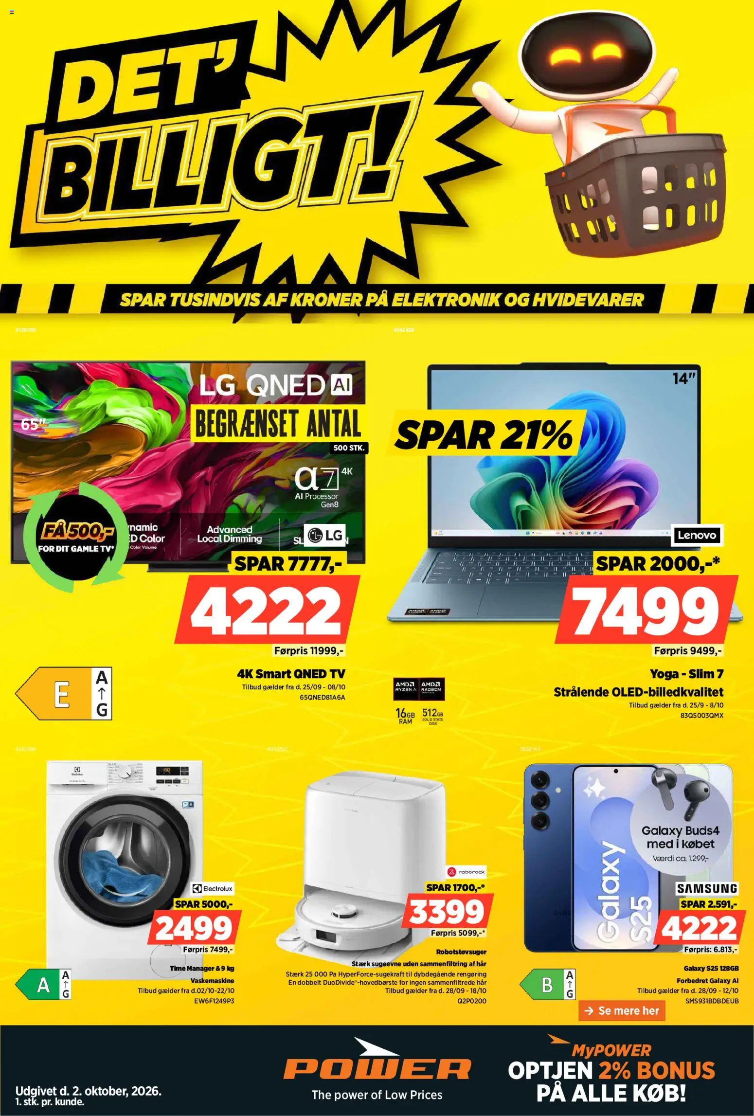 Eksempel på tilbudsavis Power - Tilbudsavis fra butik Power gyldig fra 02/10/2026 - TV, Vaskemaskine, Robotstøvsuger, Processor