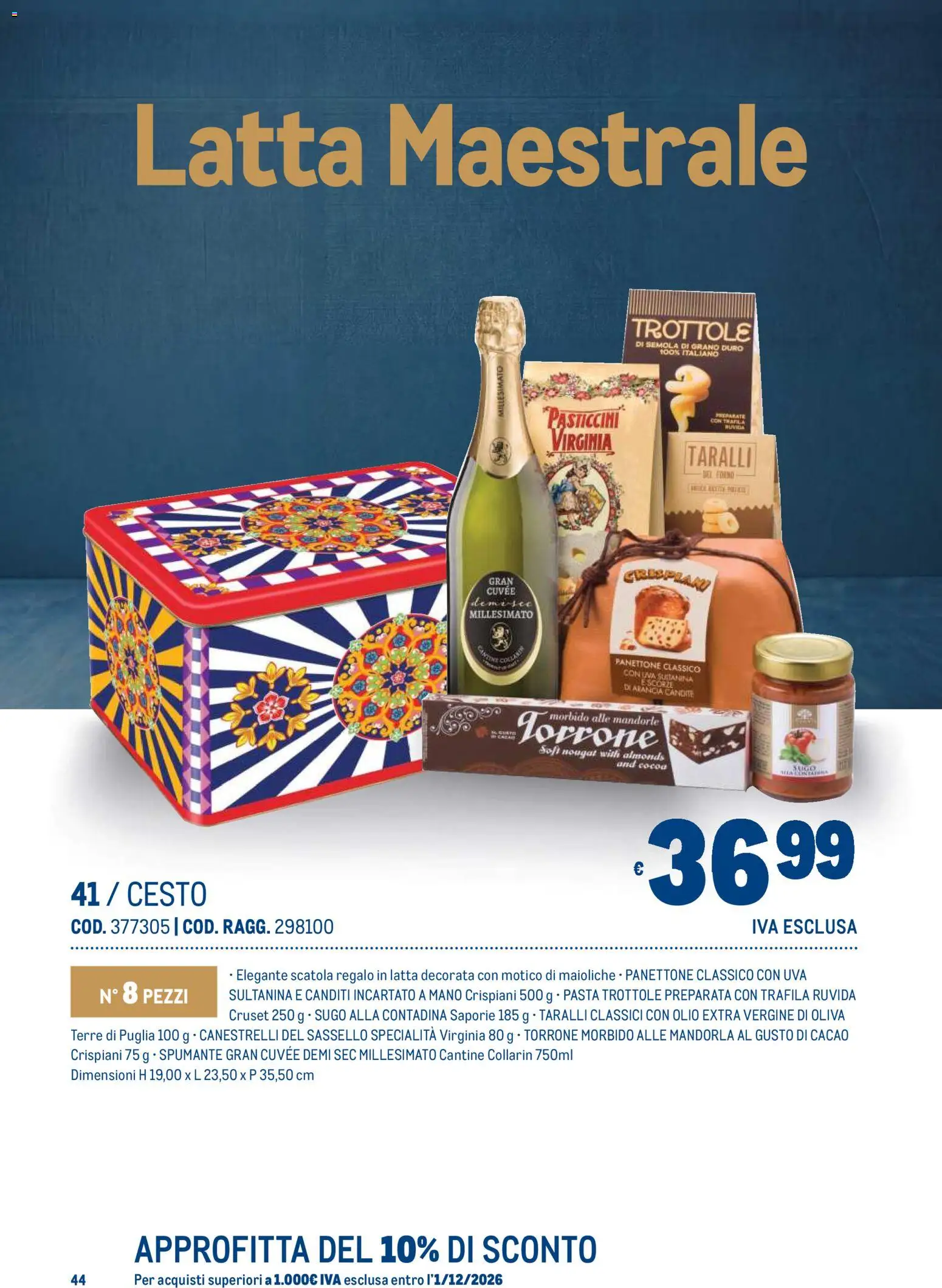 Anteprima dell'opuscolo Metro volantino Regalistica Natale dal negozio Metro valido da 19/10/2026 - Pasta, Olio, Canestrelli, Sugo, Cacao, Scatola, Specialità, Olio extra vergine
