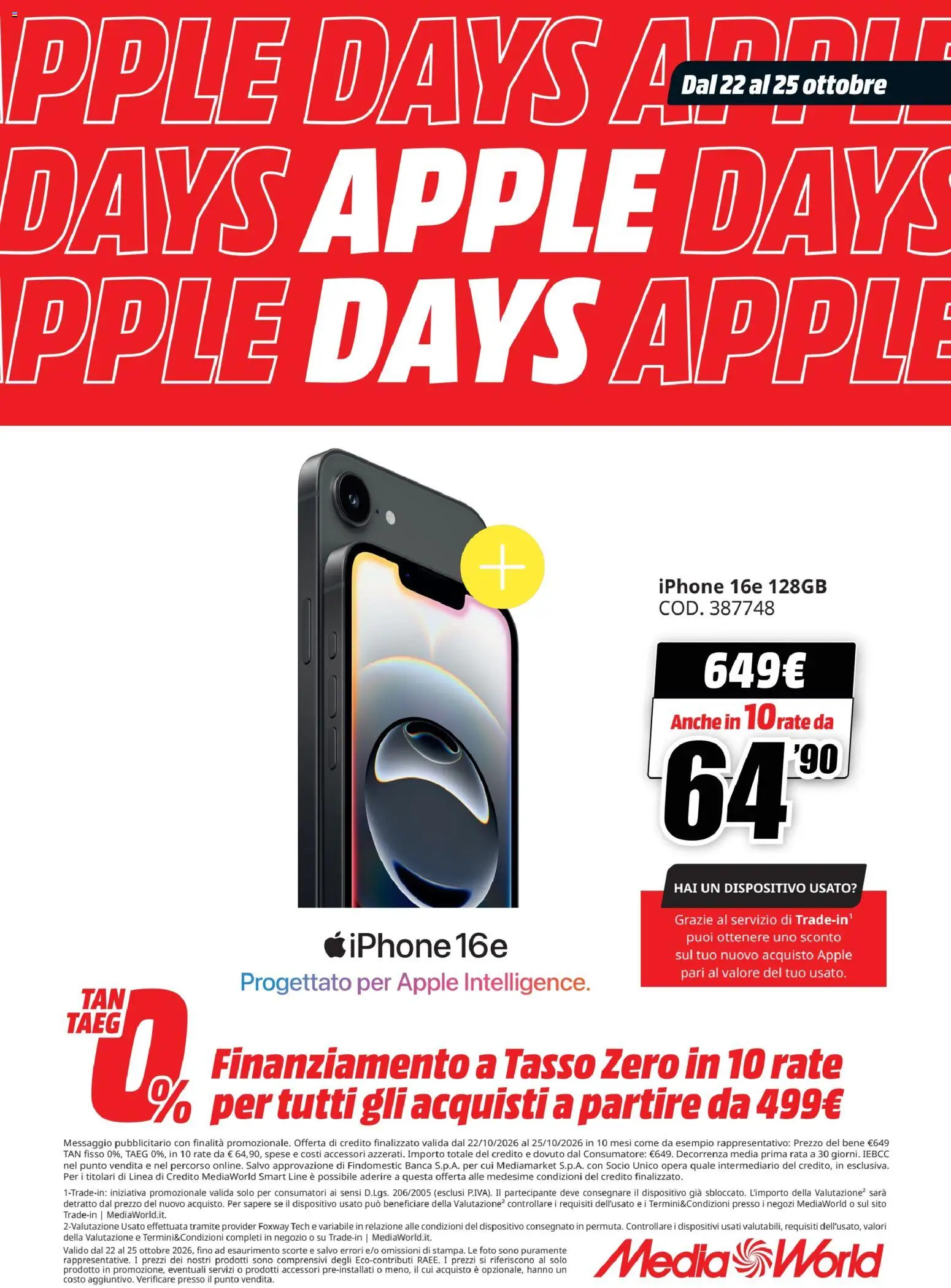 Anteprima dell'opuscolo Media World volantino Apple Days dal negozio Media World valido da 22/10/2026 - Iphone