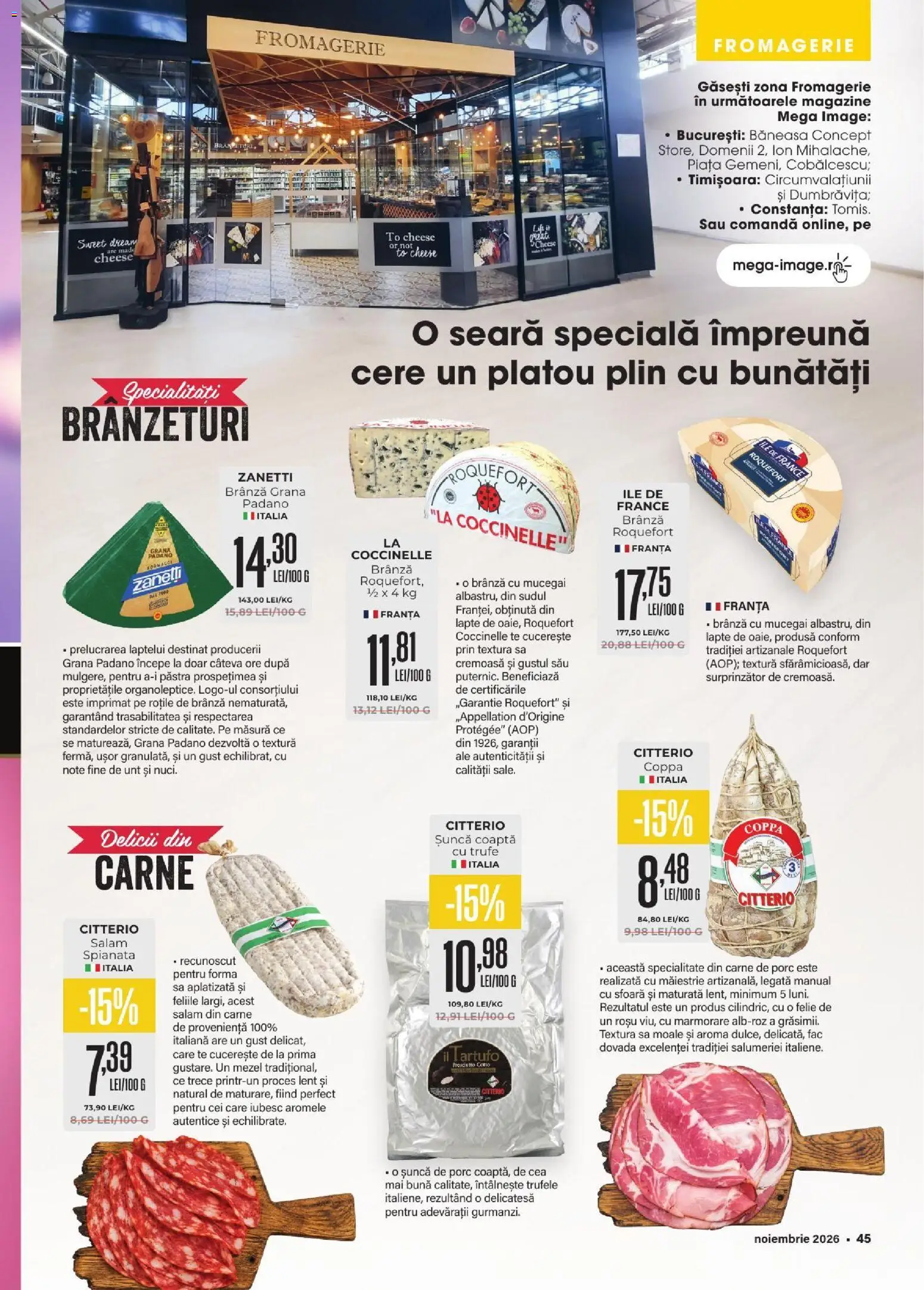 Previzualizarea de cataloage: Mega Image Mega Image Catalog Noiembrie valabil de la 01.11.2026 - Lapte, Brânză, Unt, Salam, Carne De Porc, Șuncă, Brânză cu mucegai