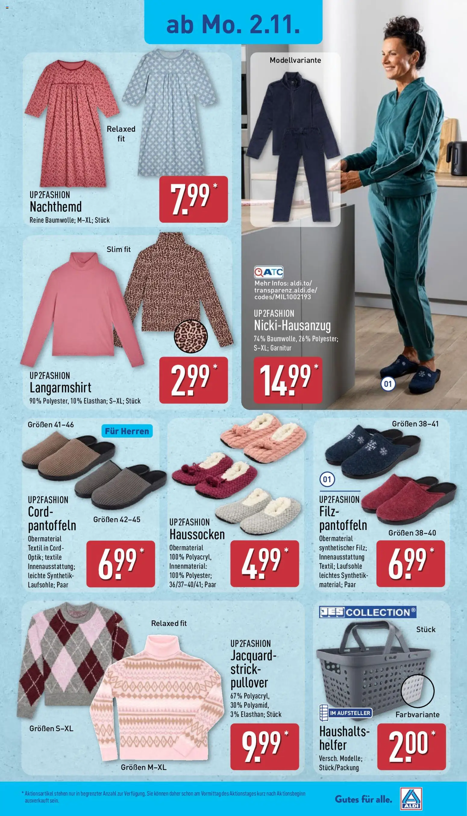 Vorschau von dem Prospekt des Geschäftes Aldi, gültig ab dem 02.11.2026 - Pullover, Shirt, Langarmshirt, Up2fashion