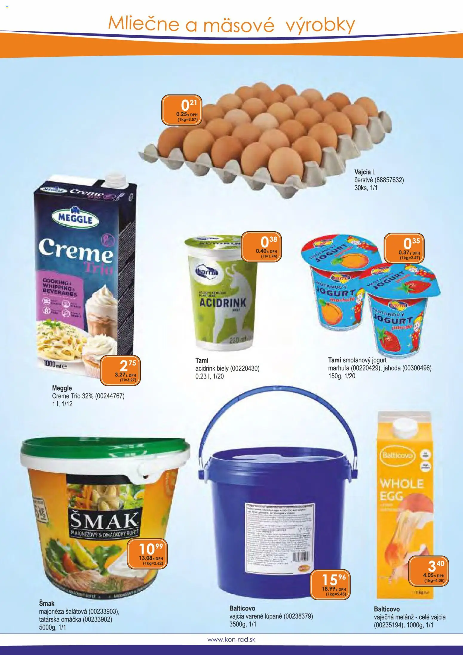 Náhľad KON - RAD letáku platného od 01.03.2026 - Vajcia, Tatárska omáčka, Jogurt, Omáčka, Majonéza, Smotanový jogurt