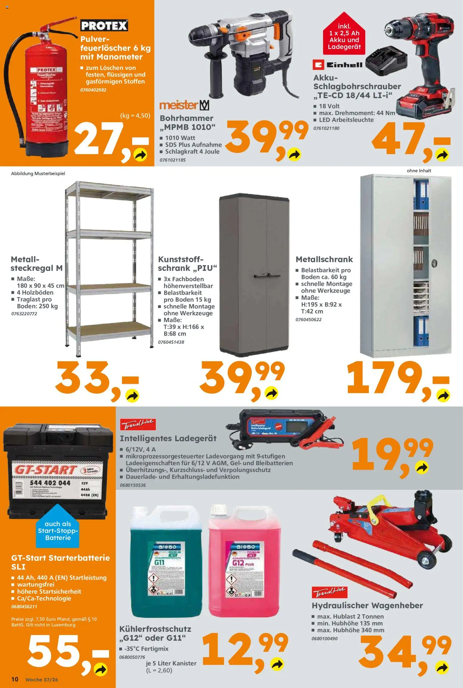 Vorschau von dem Prospekt des Geschäftes Globus Baumarkt, gültig ab dem 07.09.2026 - Batterie, Schrank, Ladegerät, Manometer