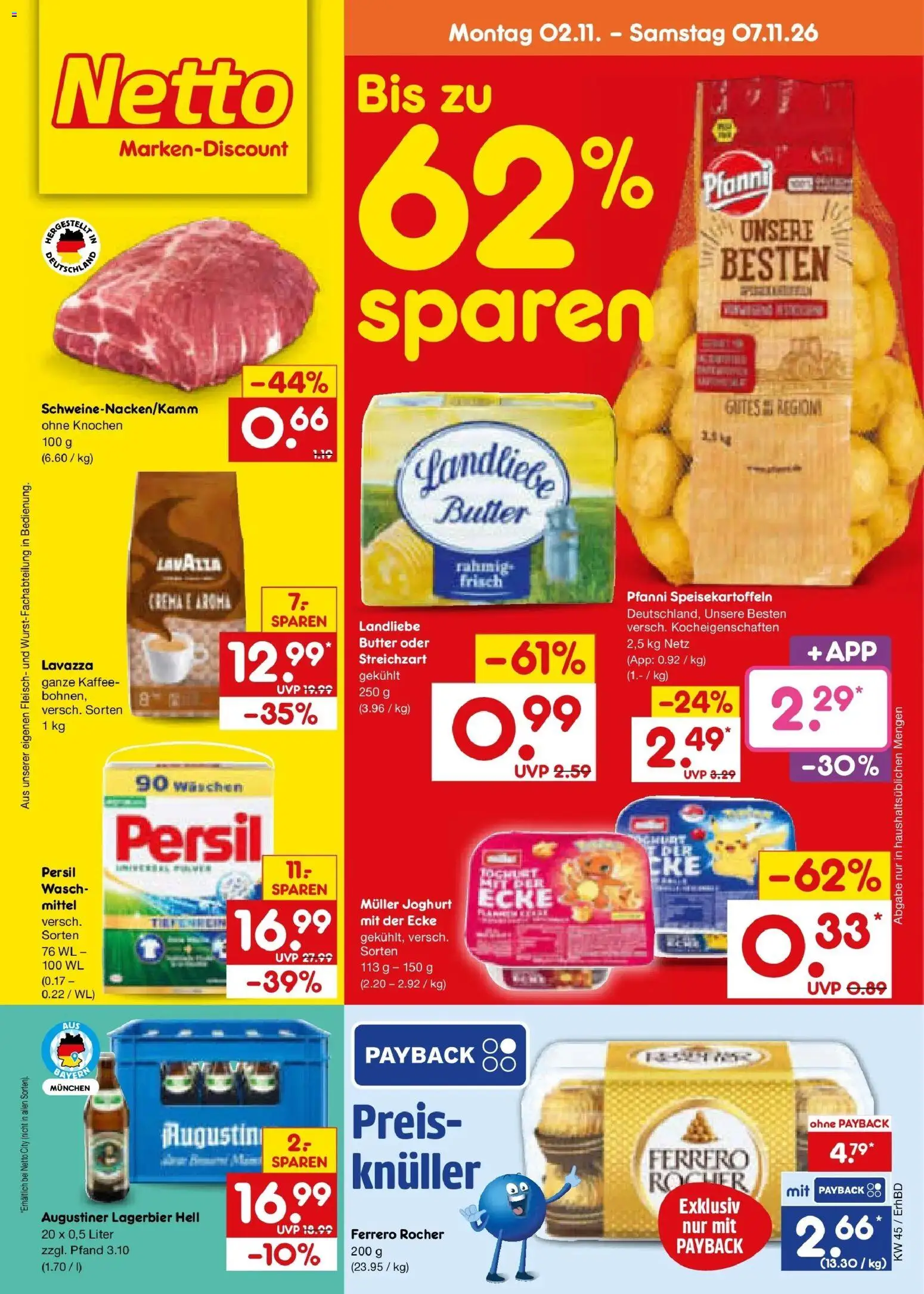 Vorschau von dem Prospekt des Geschäftes Netto Marken-Discount, gültig ab dem 02.11.2026 - Kaffee, Butter, Joghurt, Fleisch, Lavazza, Ferrero rocher, Persil
