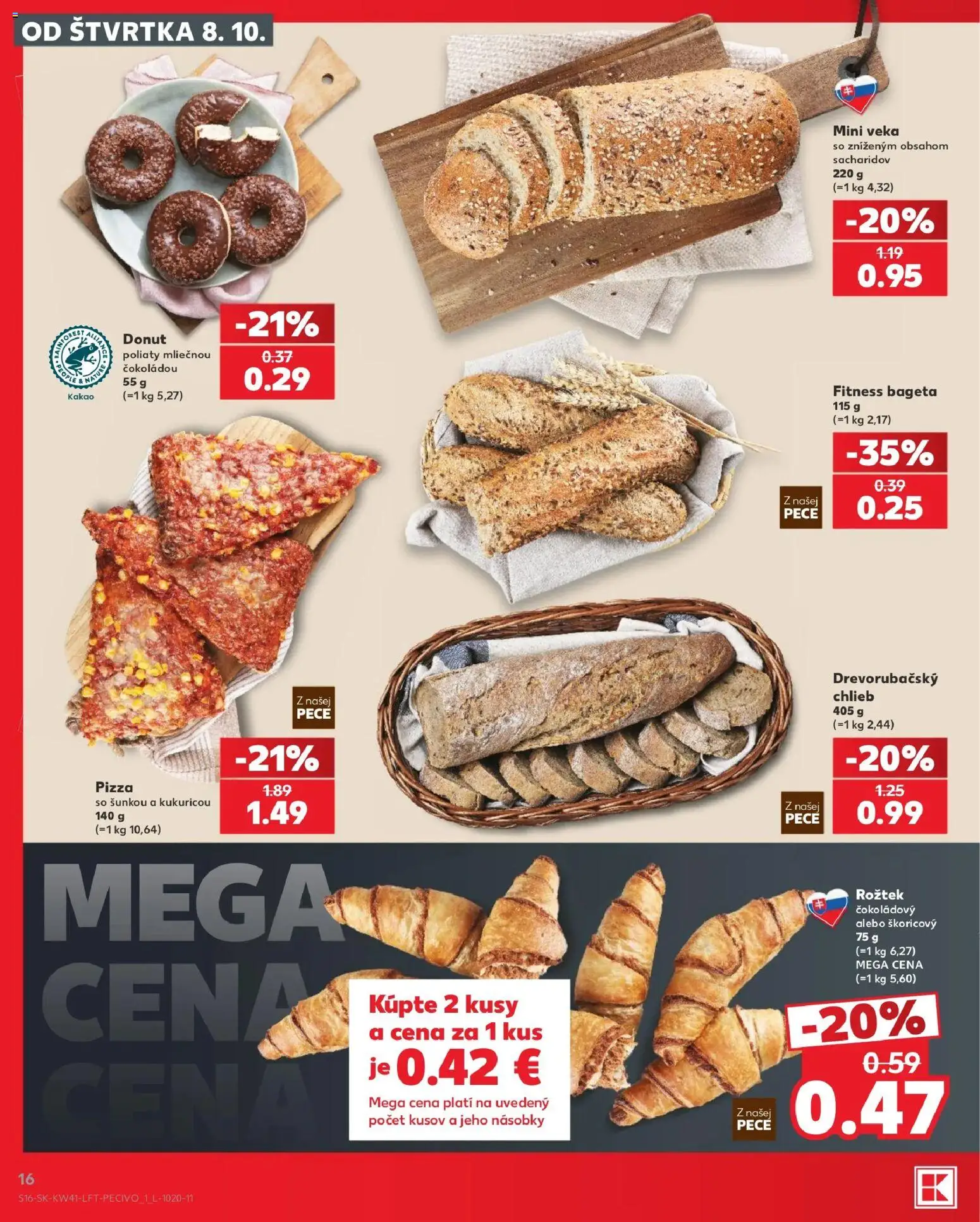 Náhľad Kaufland letáku platného od 08.10.2026 - Pizza, Chlieb, Donut, Kakao, Bageta, Veka
