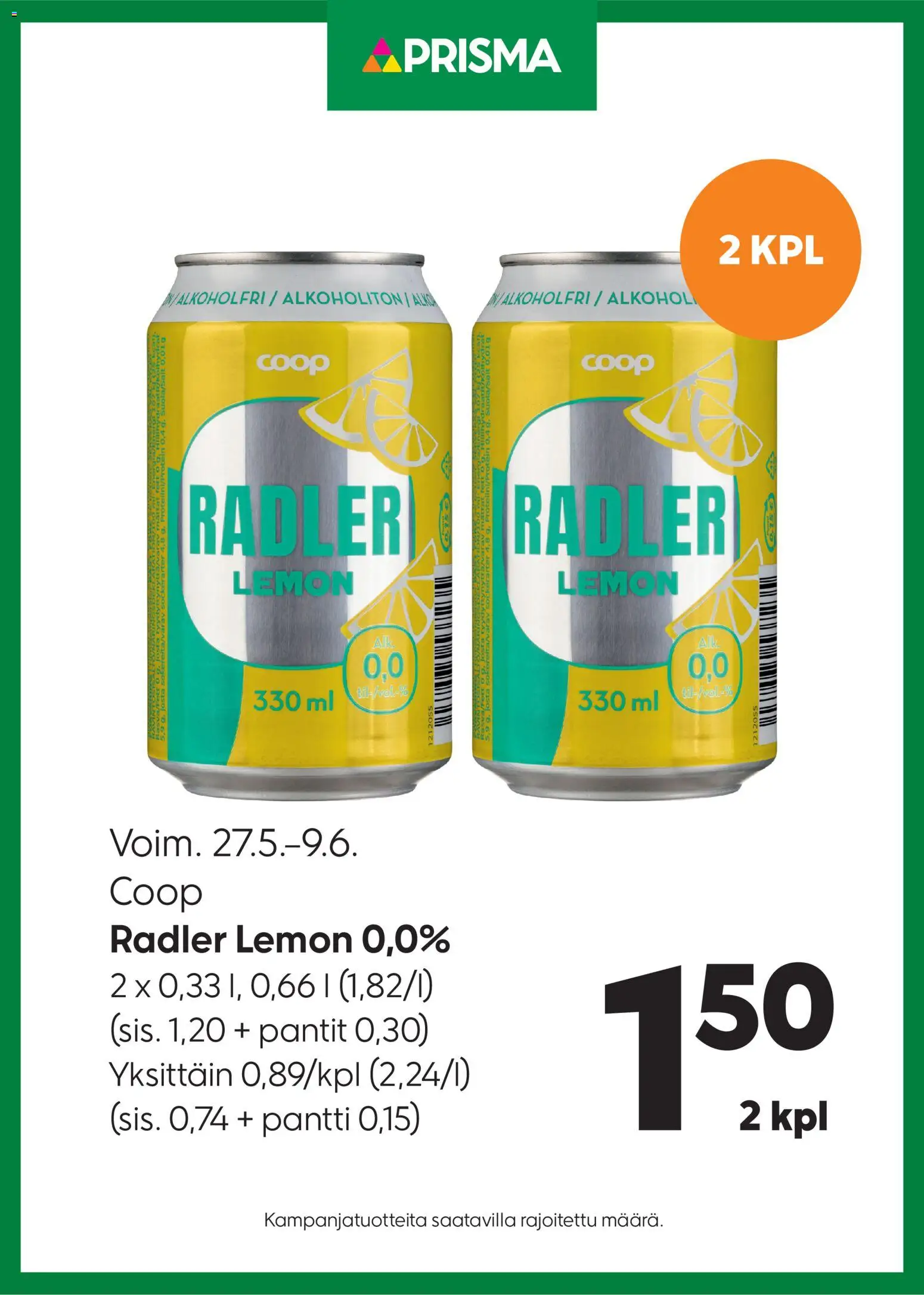Kaupan Prisma Prisma tarjoukset Coop Radler esikatselu, voimassa 27/05/2026