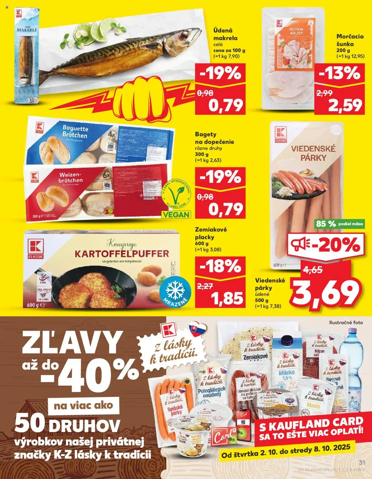 Náhľad Kaufland letáku platného od 02.10.2025 - Maslo, Mlieko, Treska, Klobása, Šál, Šunka, Párky