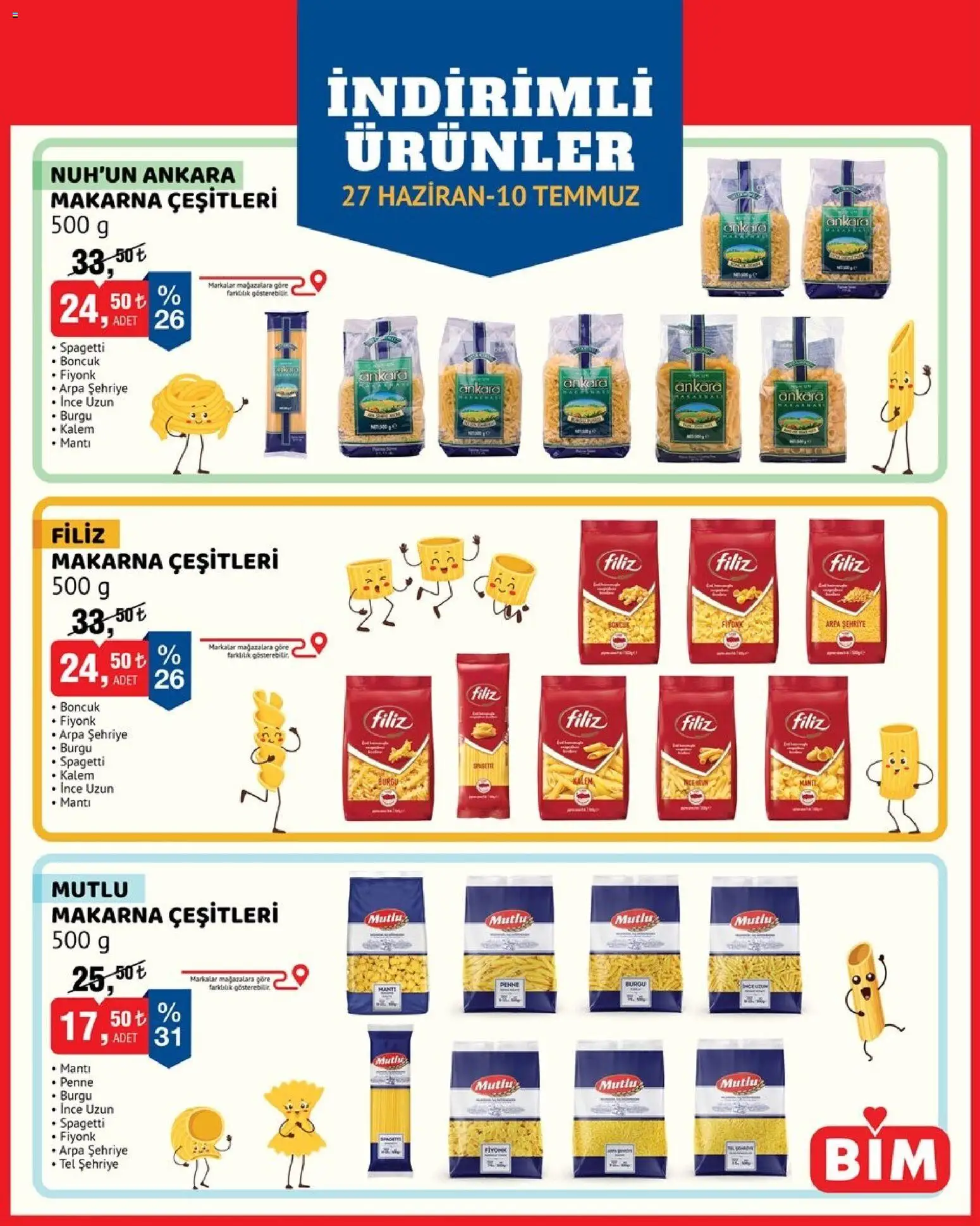 BİM BİM - İndirimli Ürünler 27.06.2026 - Broşürünün önizlemesi - Makarna