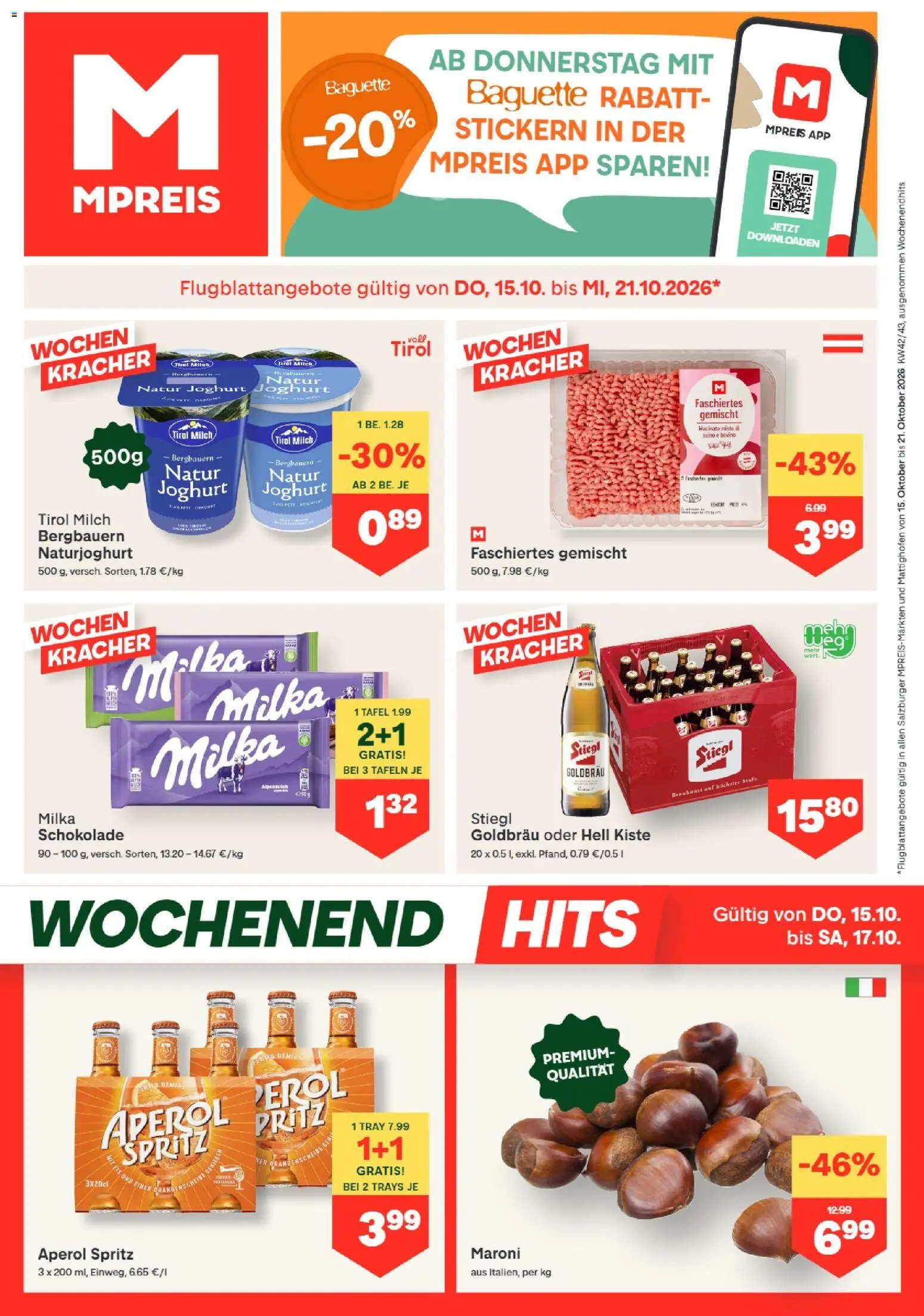 Vorschau der Angebote: MPREIS MPREIS Altenmarkt im Pongau gültig ab 15.10.2026 - Eis, Baguette, Schokolade, Aperol, Milch, Joghurt