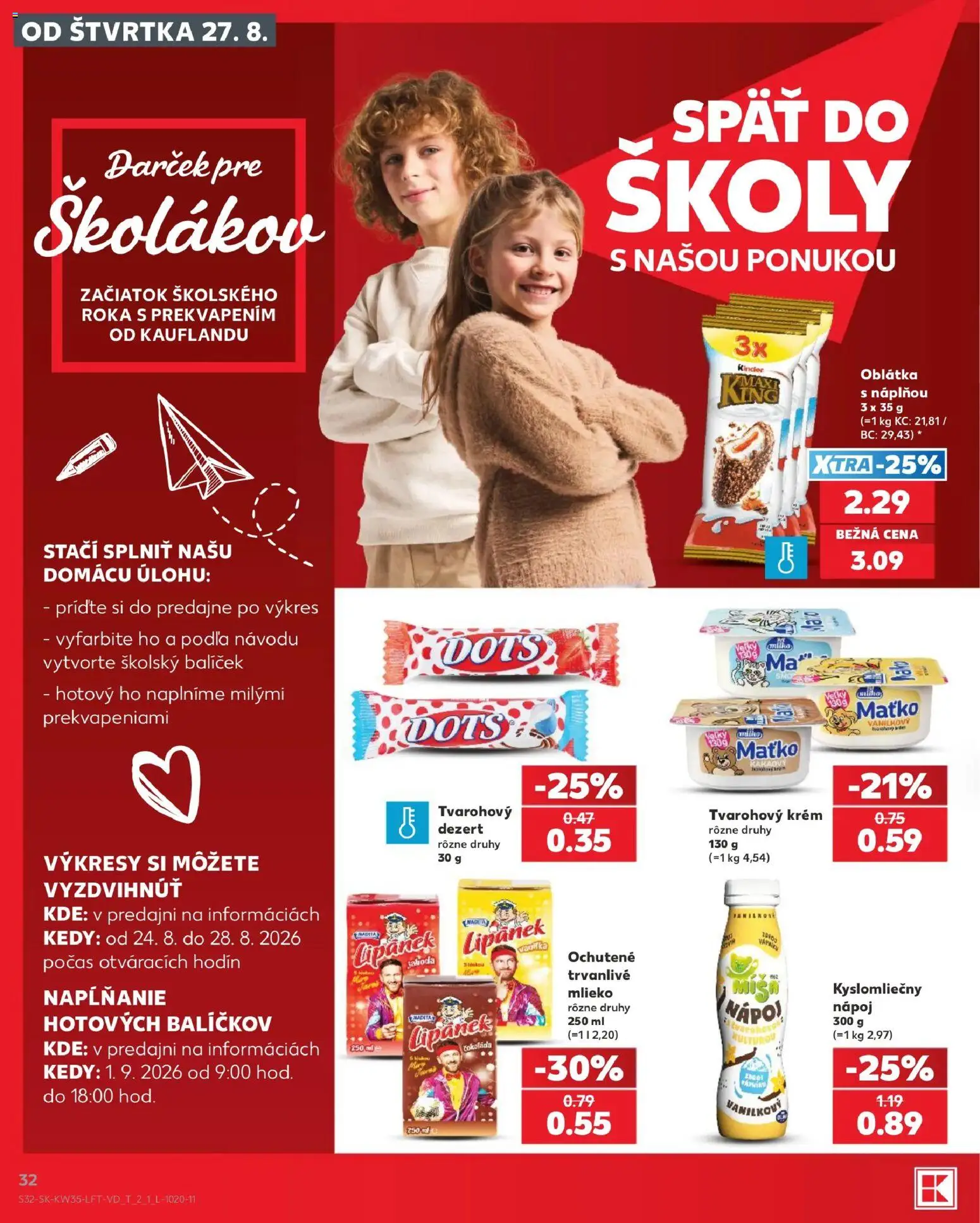 Náhľad Kaufland letáku platného od 27.08.2026 - Čokoláda, Mlieko, Dezert, Vanilka, Krém, Tvarohový krém