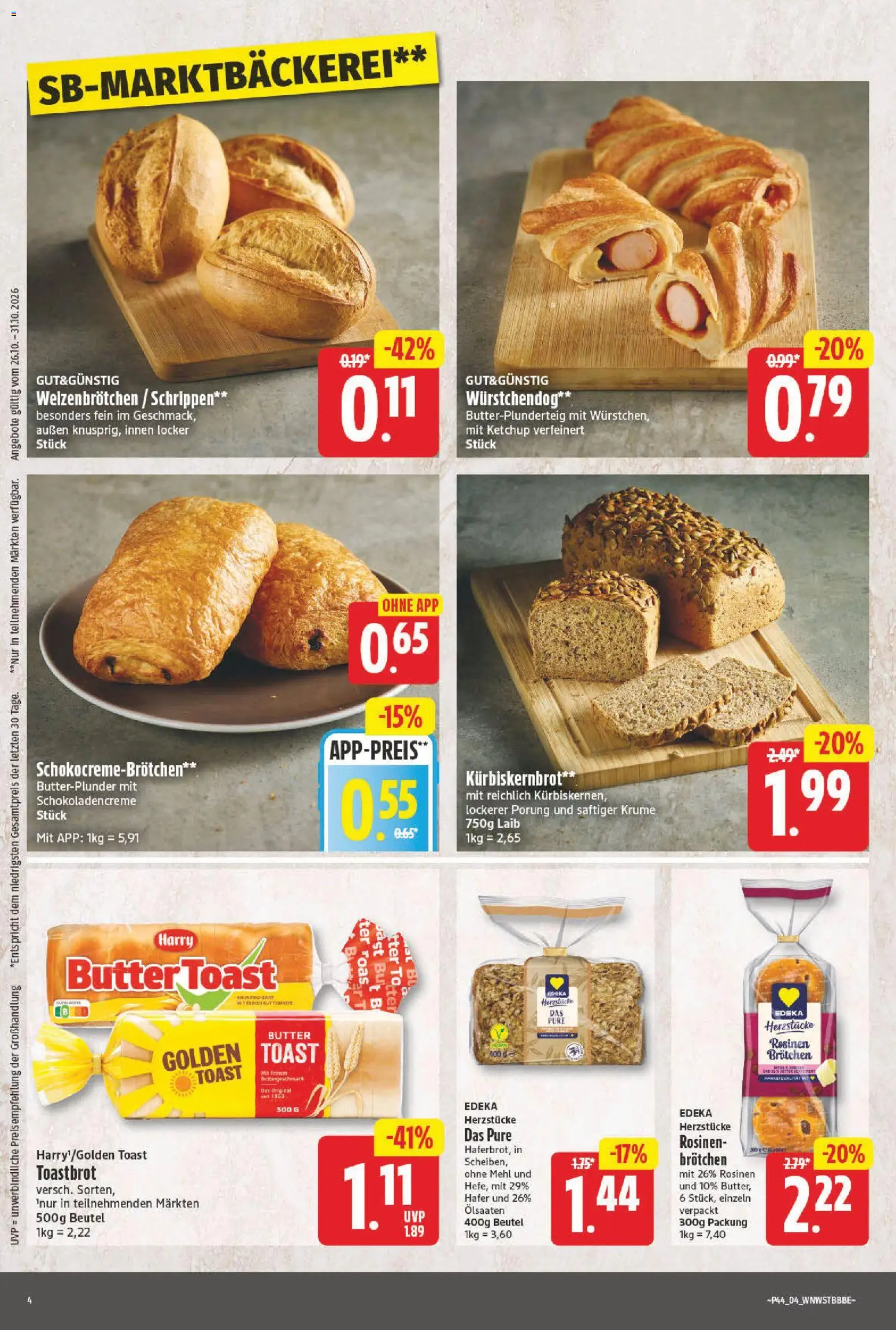Vorschau von dem Prospekt des Geschäftes NP Discount, gültig ab dem 26.10.2026 - Butter, Mehl, Toastbrot, Ketchup, Toast, Rosinen