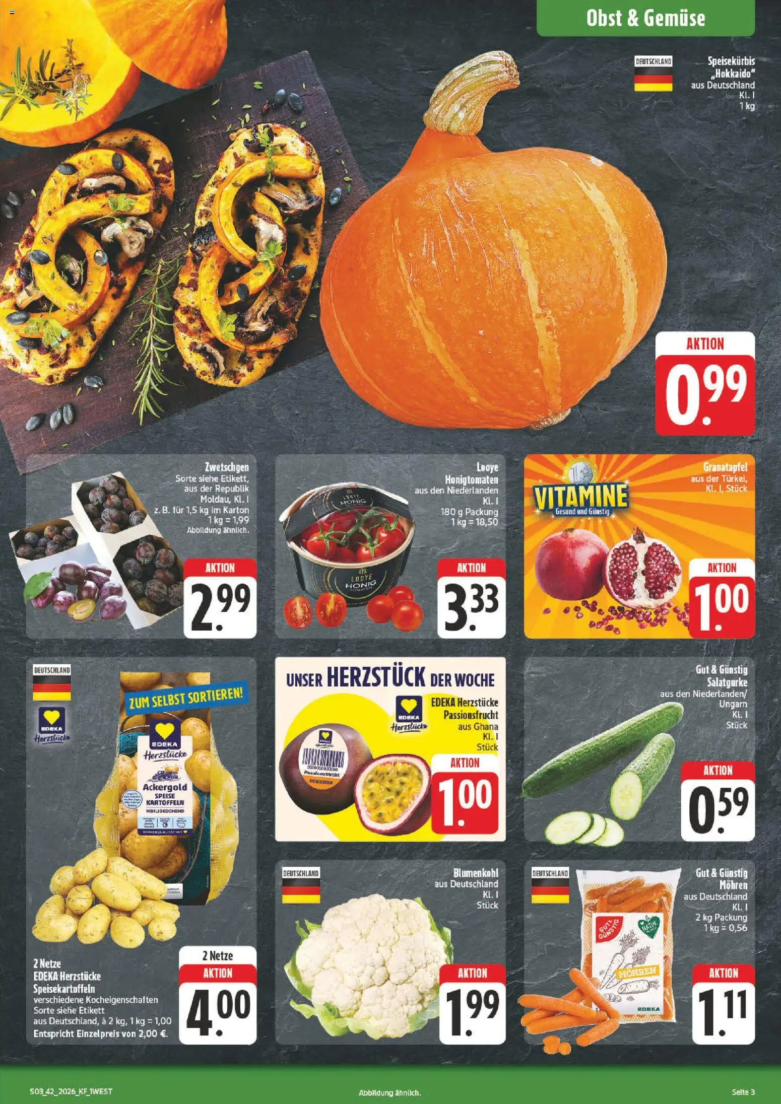 Vorschau von dem Prospekt des Geschäftes nah & gut, gültig ab dem 12.10.2026 - Granatapfel, Gemüse, Blumenkohl, Obst, Zwetschgen, Kartoffeln, Mohren