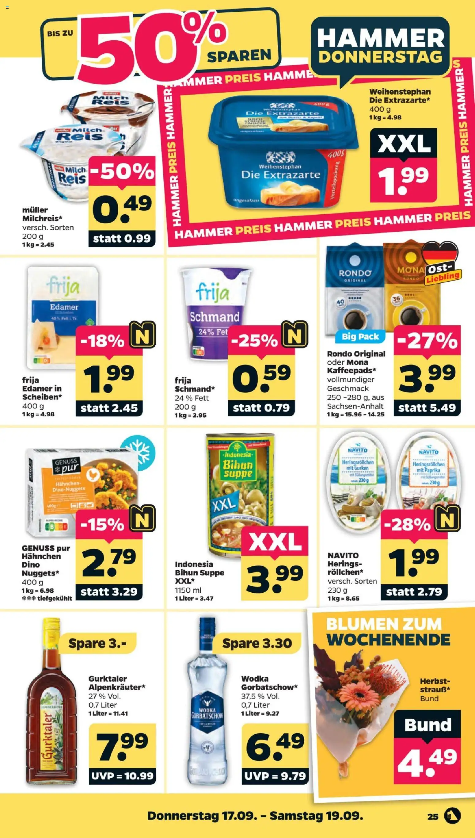 Vorschau von dem Prospekt des Geschäftes Netto, gültig ab dem 14.09.2026 - Blumen, Milch, Paprika, Reis, Gurken, Wodka, Edamer, Hahnchen