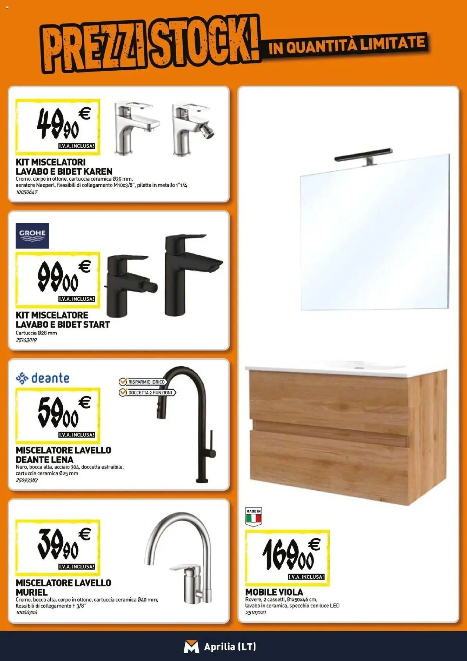 Anteprima dell'opuscolo TECNOMAT catalogo Aprilia dal negozio TECNOMAT valido da 27/08/2026 - Mobile, Specchio, Lavello, Miscelatore, Luce LED