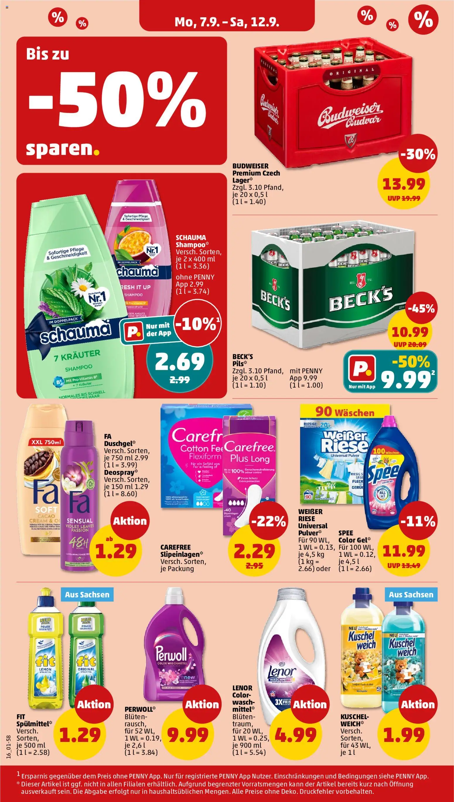 Vorschau von dem Prospekt des Geschäftes Penny, gültig ab dem 07.09.2026 - Spee, Shampoo, Waschmittel, Lenor, Budweiser, Schauma shampoo, Perwoll, Shower Gel