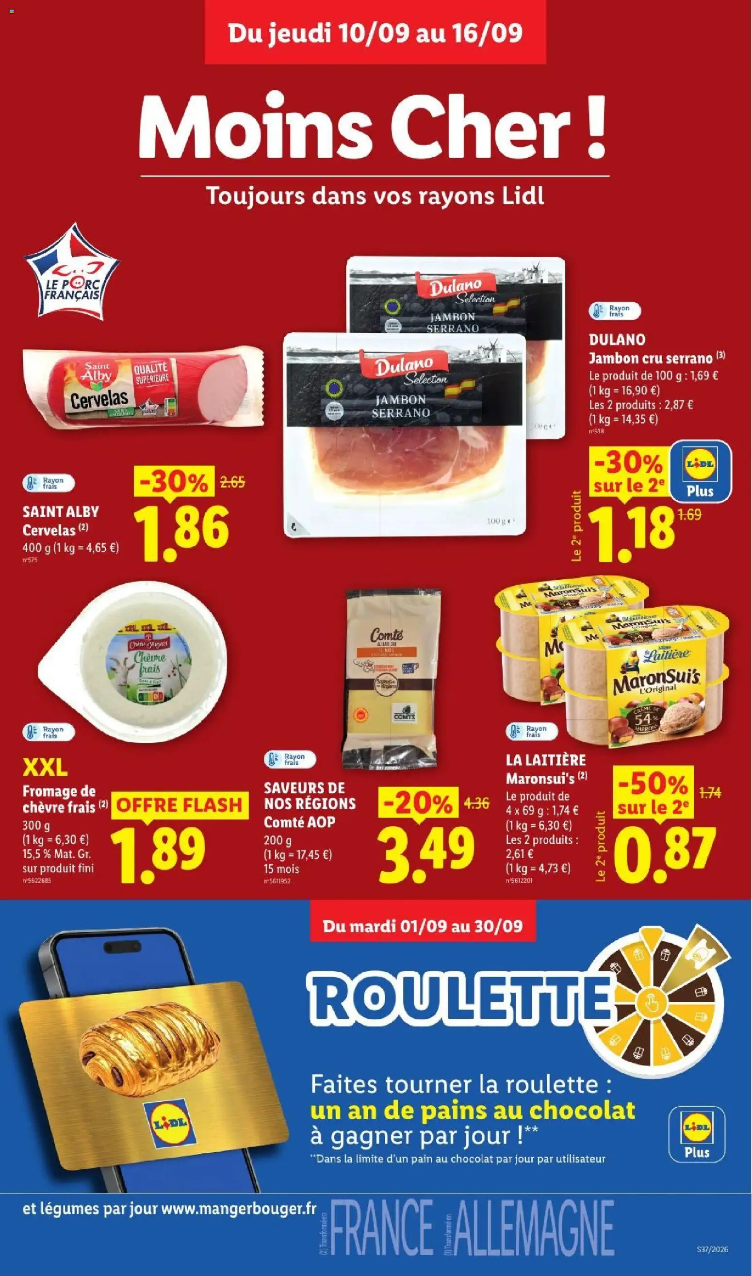 Prévisualisation de LIDL catalogue du magasin LIDL formulaire valide 10/09/2026 - Fromage, Dessert, Chocolat, Pain, Cervelas, Porc, Jambon Cru, Comté aop