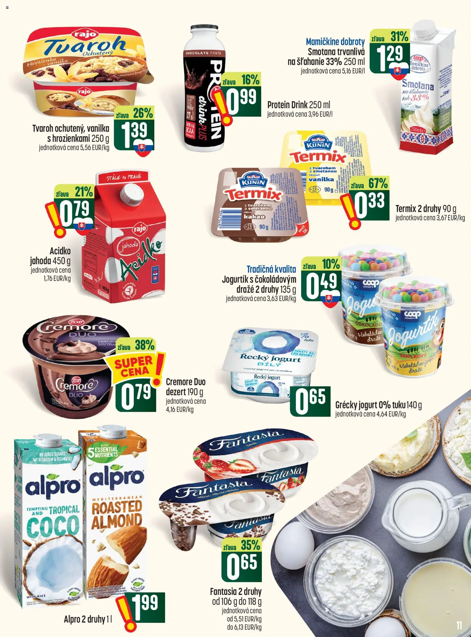 Náhľad COOP Jednota letáku platného od 22.10.2026 - Protein, Kakao, Jogurt, Vanilka, Alpro, Termix, Grécky jogurt, Hrozienka