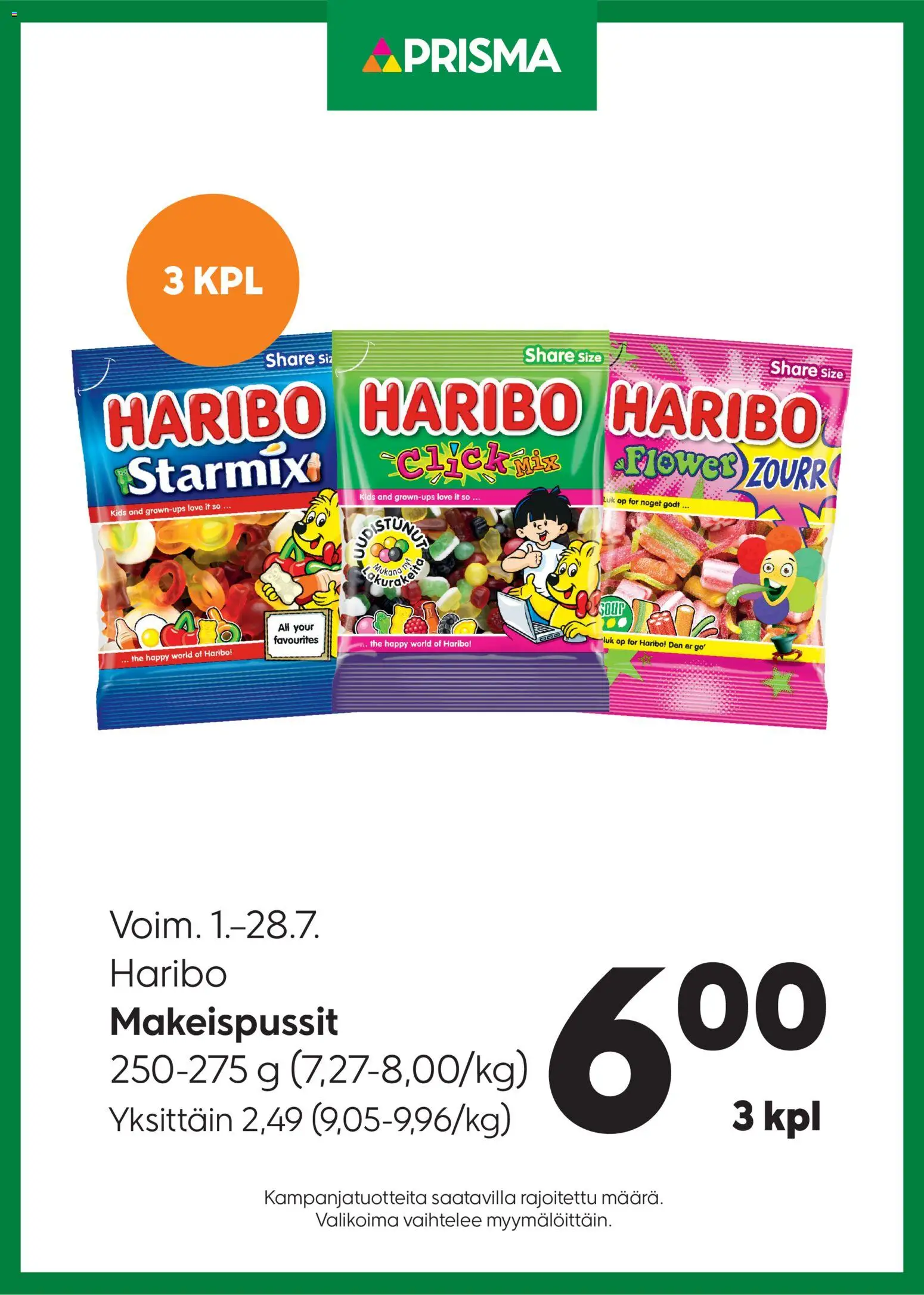 Kaupan Prisma Prisma tarjoukset Haribo esikatselu, voimassa 01/07/2026