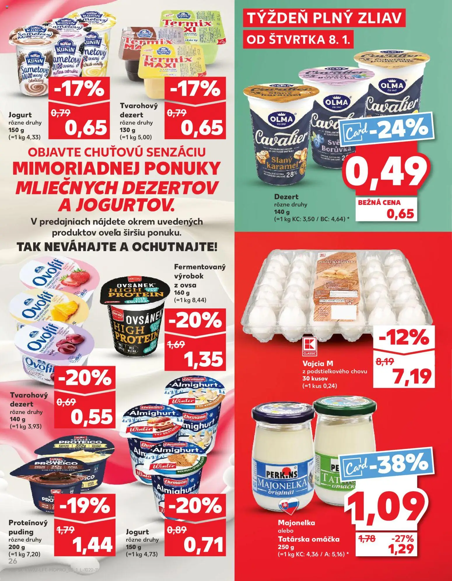 Náhľad Kaufland letáku platného od 08.01.2026 - Protein, Puding, Vajcia, Tatárska omáčka, Jogurt, Omáčka, Proteínový puding
