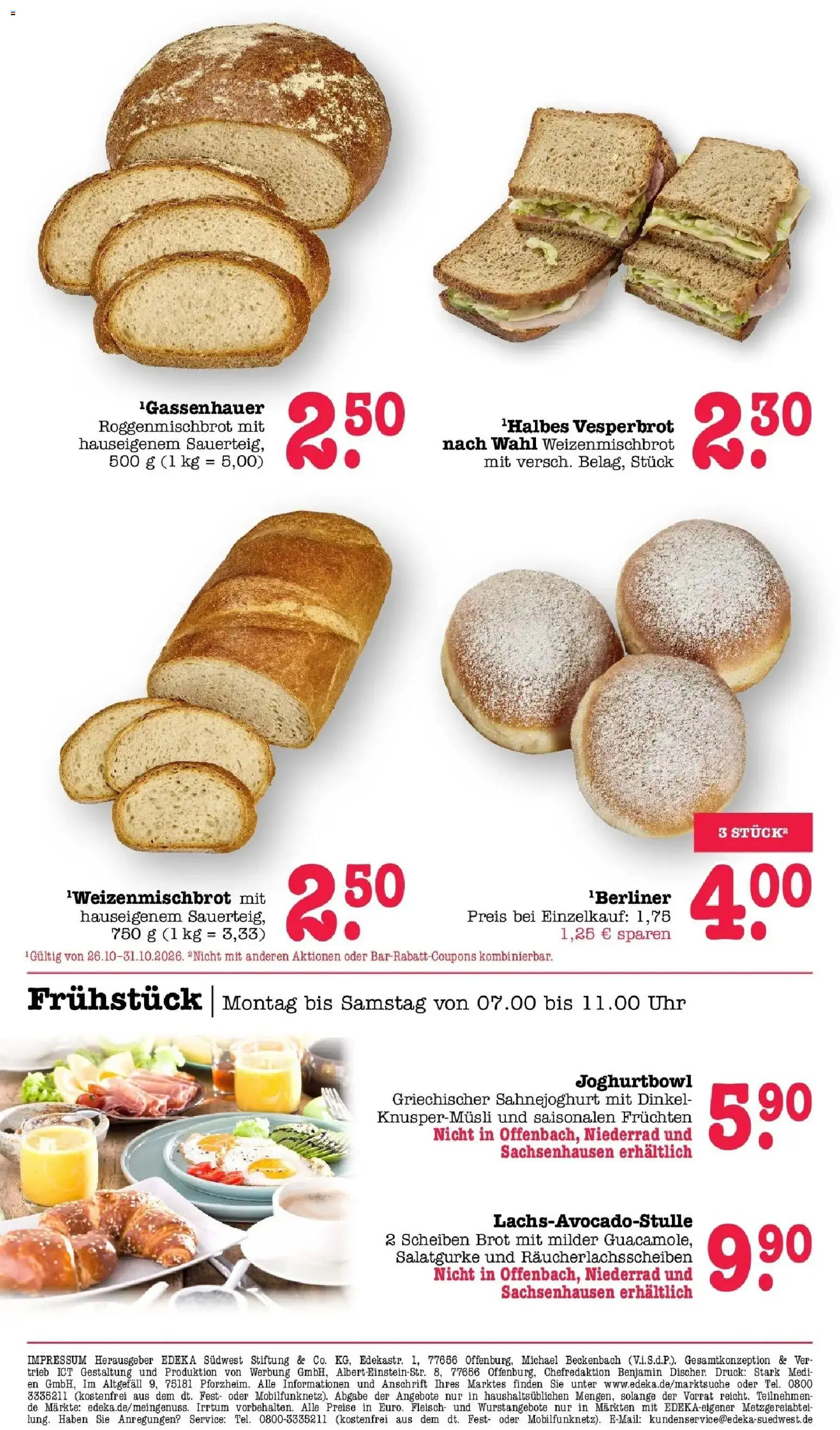 Vorschau von dem Prospekt des Geschäftes Edeka, gültig ab dem 26.10.2026 - Uhr, Brot, Fleisch, Berliner