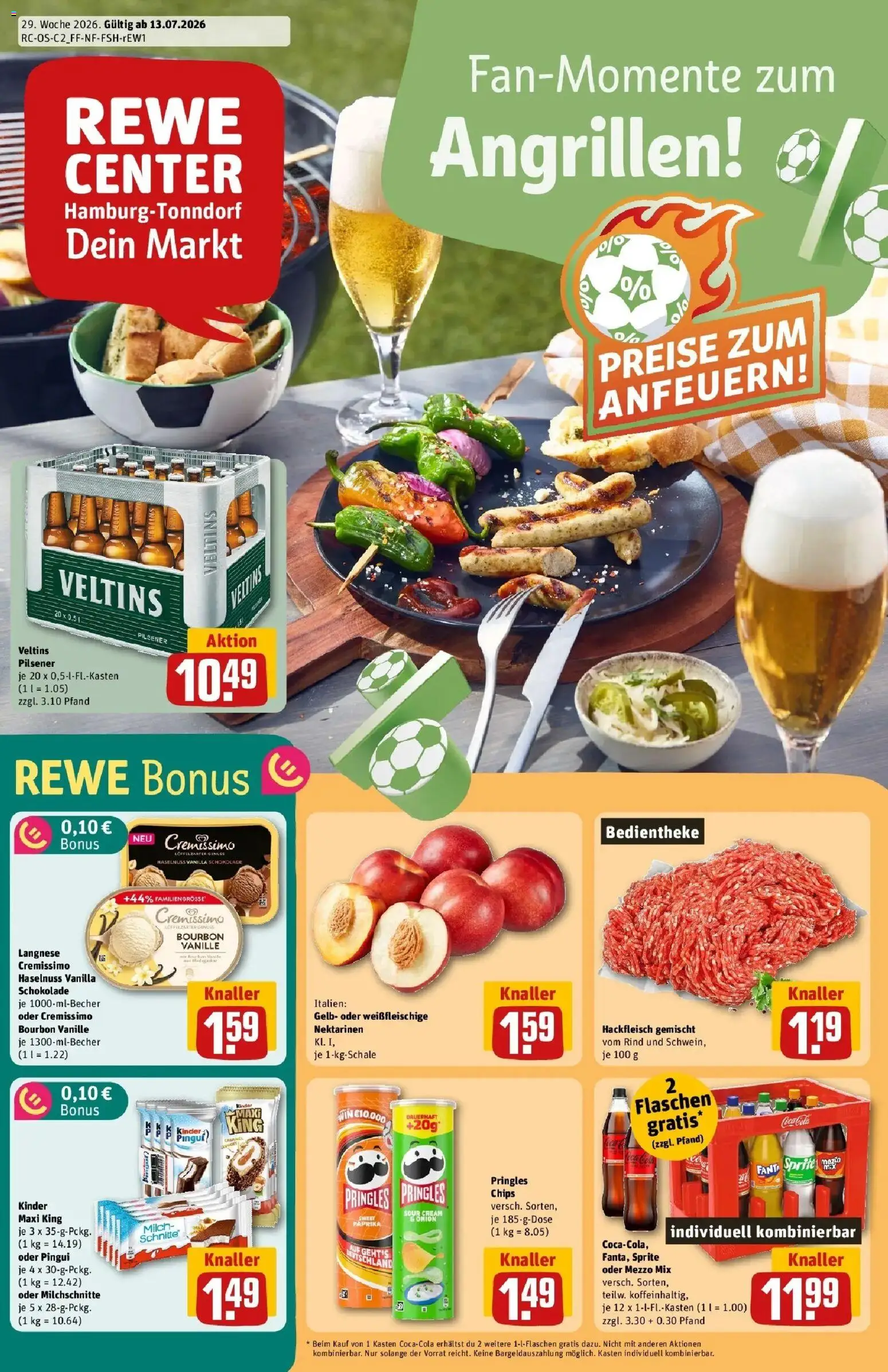 Vorschau von dem Prospekt des Geschäftes Rewe, gültig ab dem 13.07.2026 - Chips, Paprika, Pringles, Sprite, Bourbon, Mezzo mix, Langnese, Oder mezzo mix